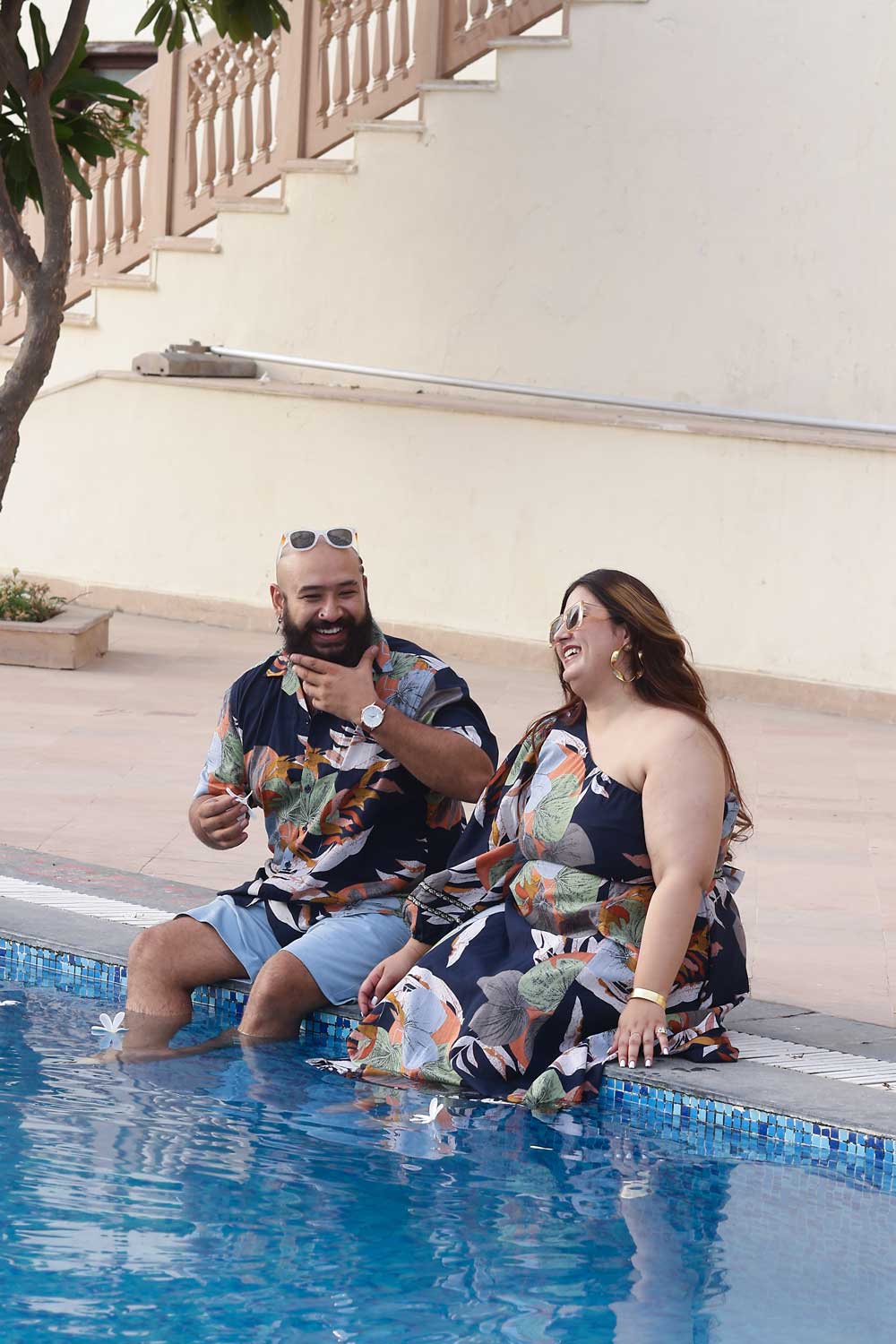 Tropical Blue - Navy Blue Tropical printed Cuban collar shirt