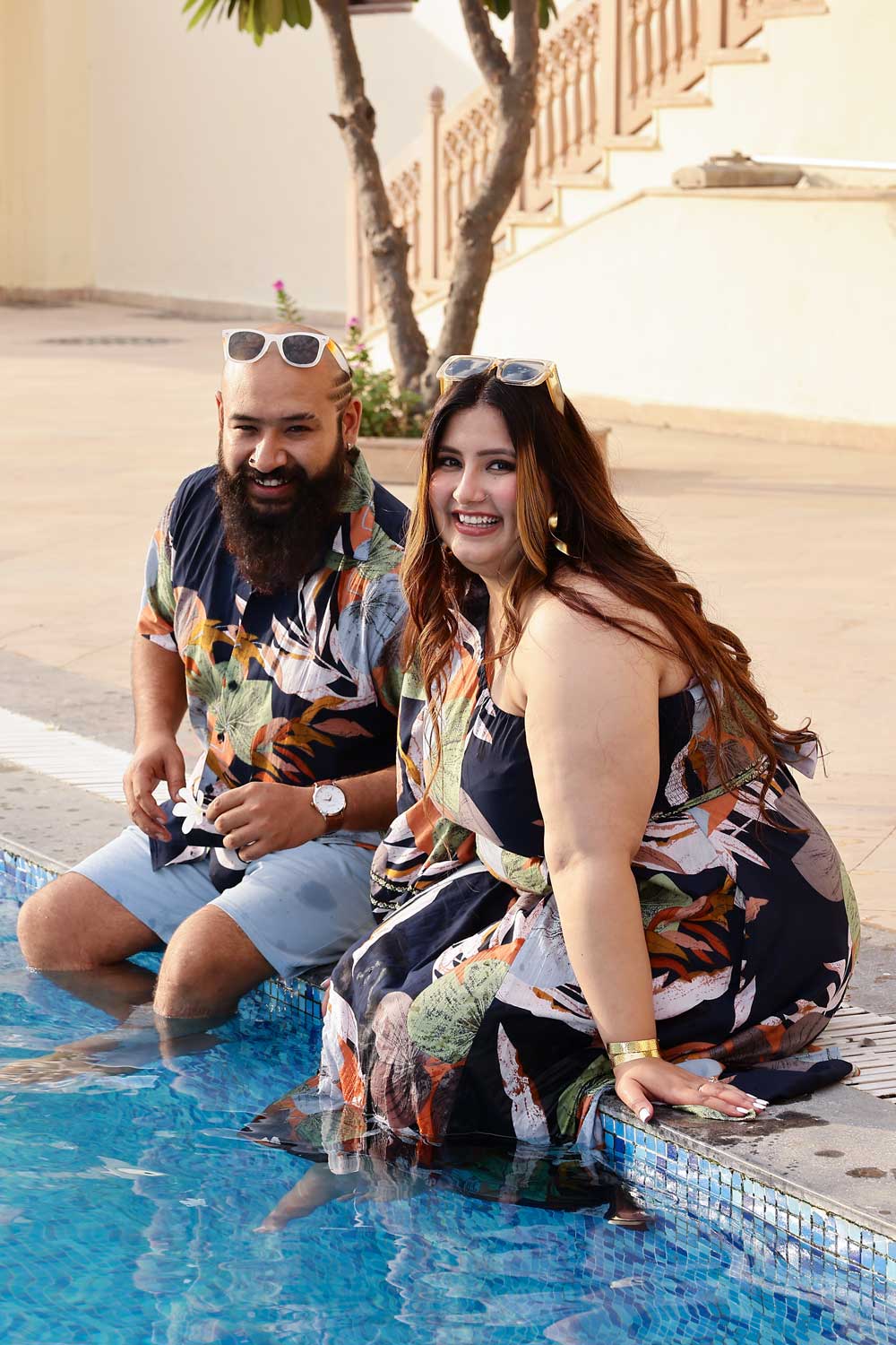 Tropical Blue - Navy Blue Tropical printed Cuban collar shirt