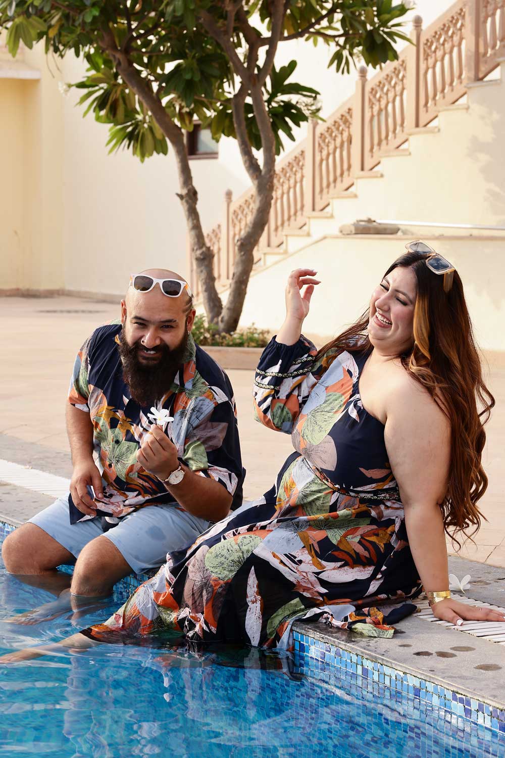 Tropical Blue - Navy Blue Tropical printed Cuban collar shirt