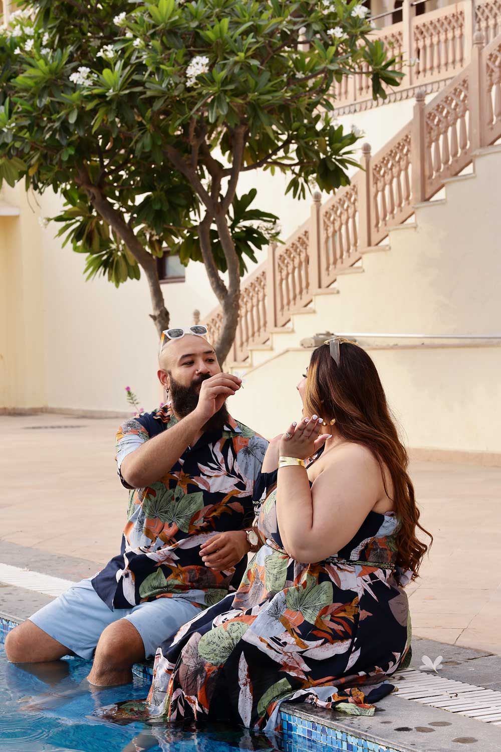 Tropical Blue - Navy Blue Tropical printed Cuban collar shirt