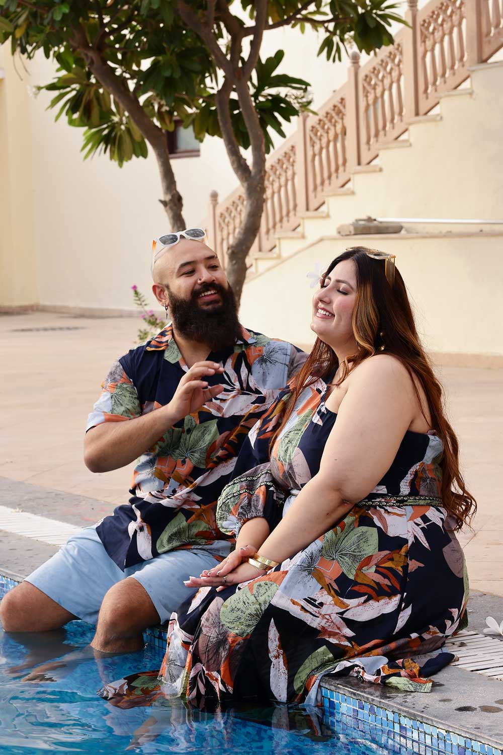 Tropical Blue - Navy Blue Tropical printed Cuban collar shirt