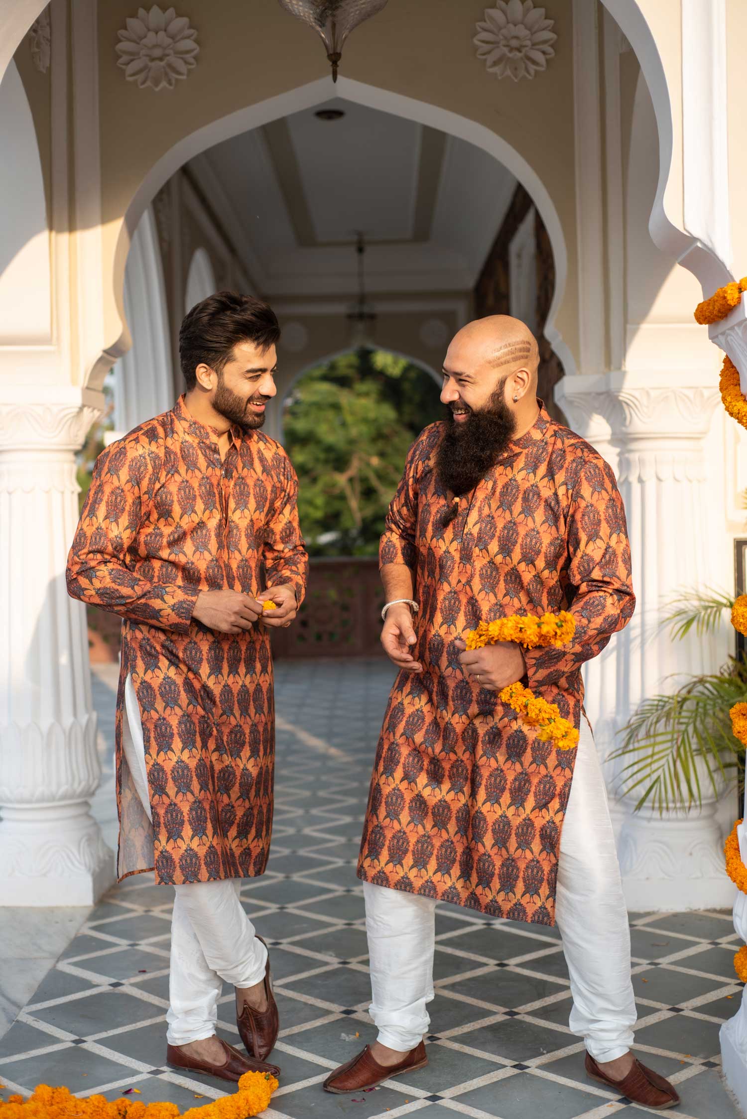 Mor - Mustard Peacock Printed Silk Blend Kurta