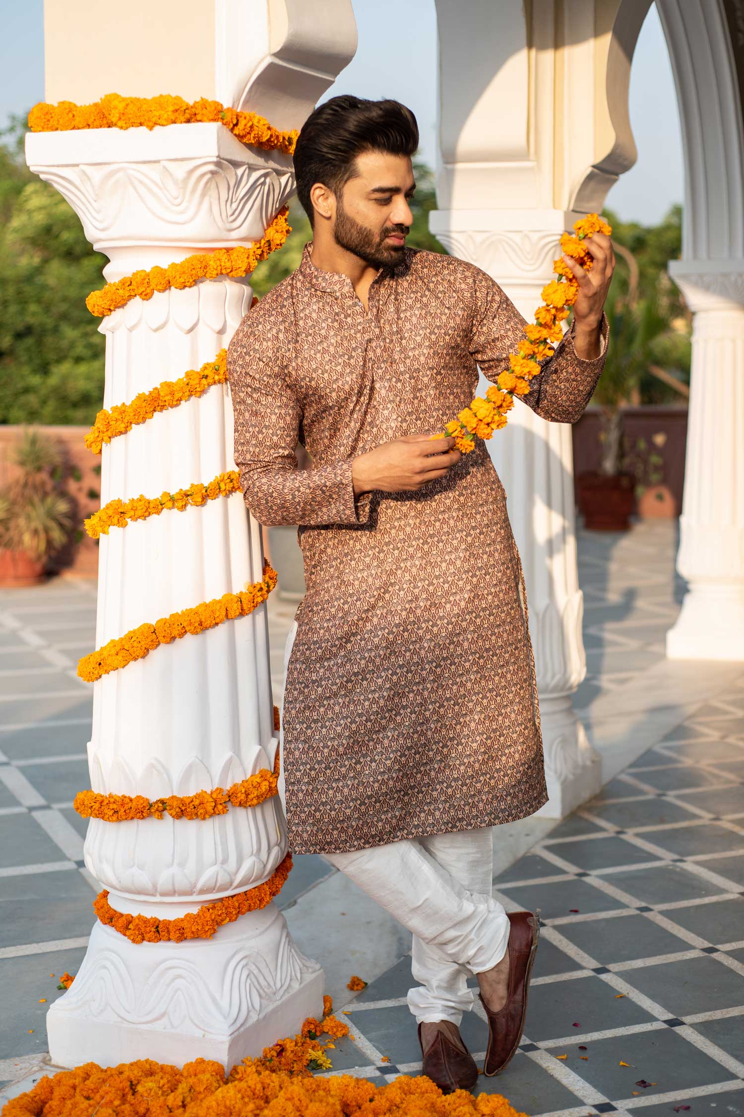 Nag - Pine and florals printed Silk Blend kurta