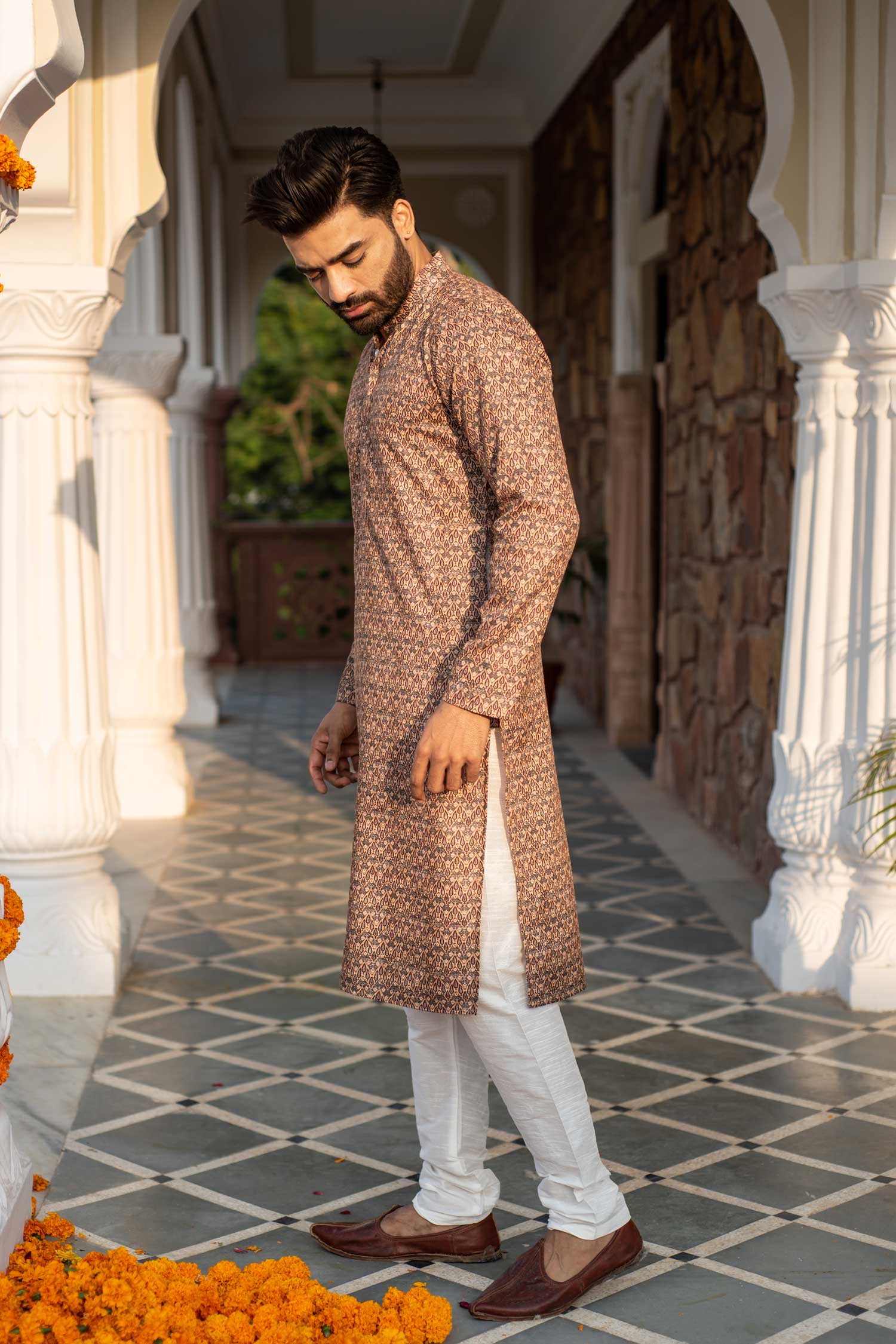 Nag - Pine and florals printed Silk Blend kurta