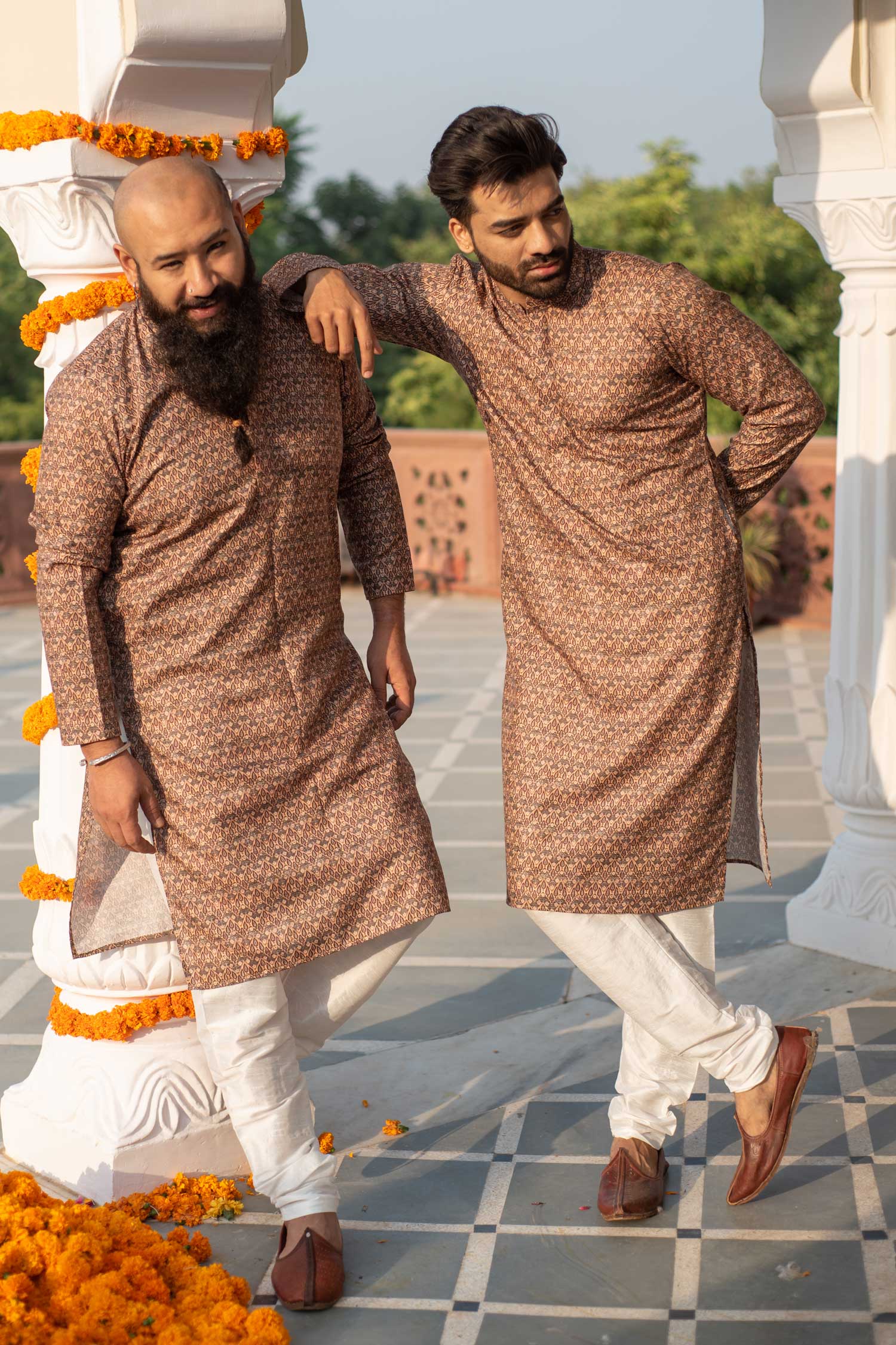 Nag - Pine and florals printed Silk Blend kurta