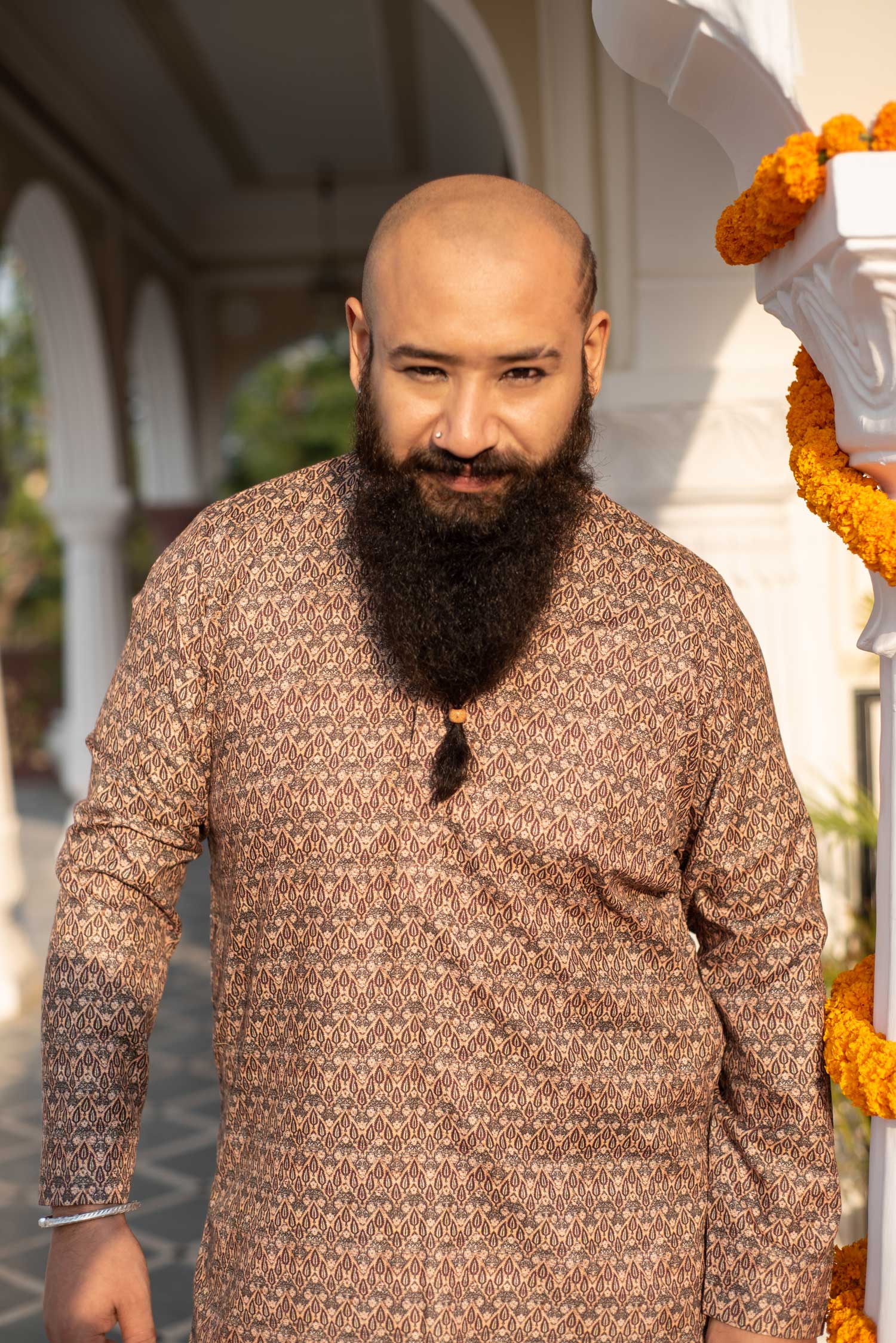Nag - Pine and florals printed Silk Blend kurta