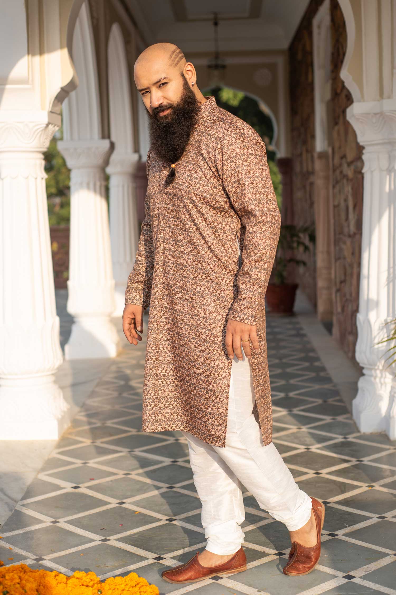 Nag - Pine and florals printed Silk Blend kurta