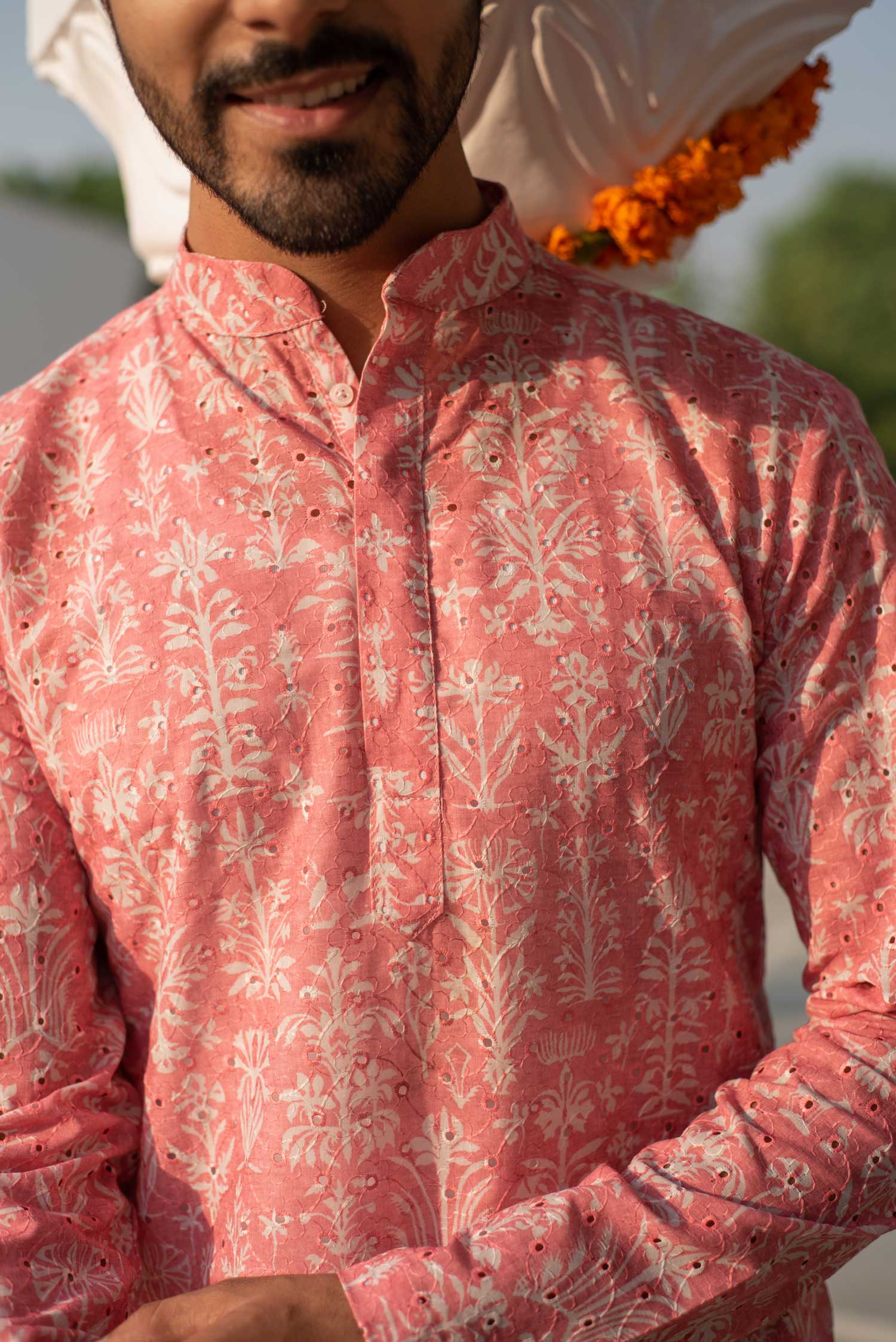 Carnation - Pink Floral Schiffli embroidered kurta