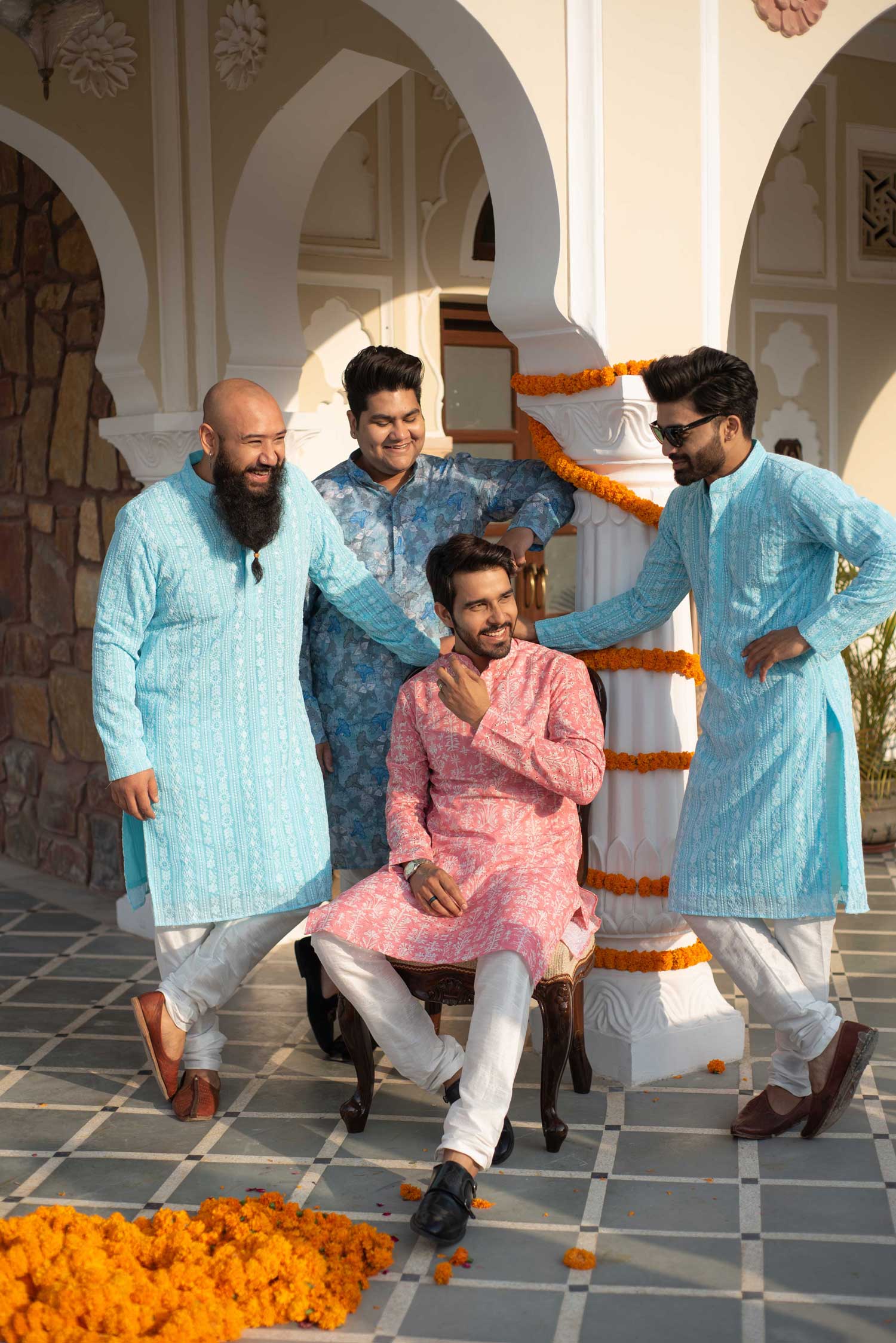 Hibiscus- Blue Floral Schiffli embroidered chikankaari kurta