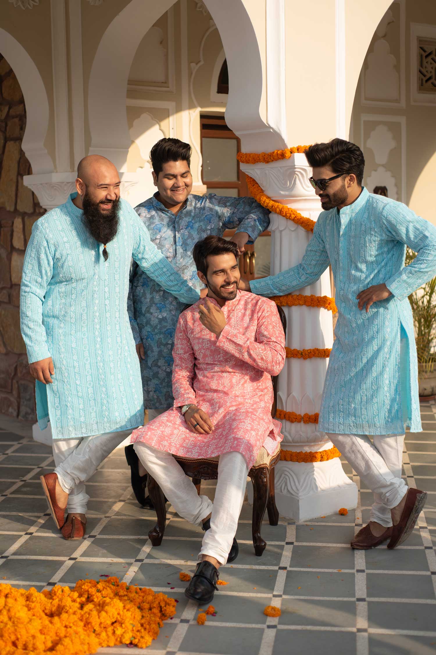 Day Sky-Chikankaari Georgette Mens Kurta
