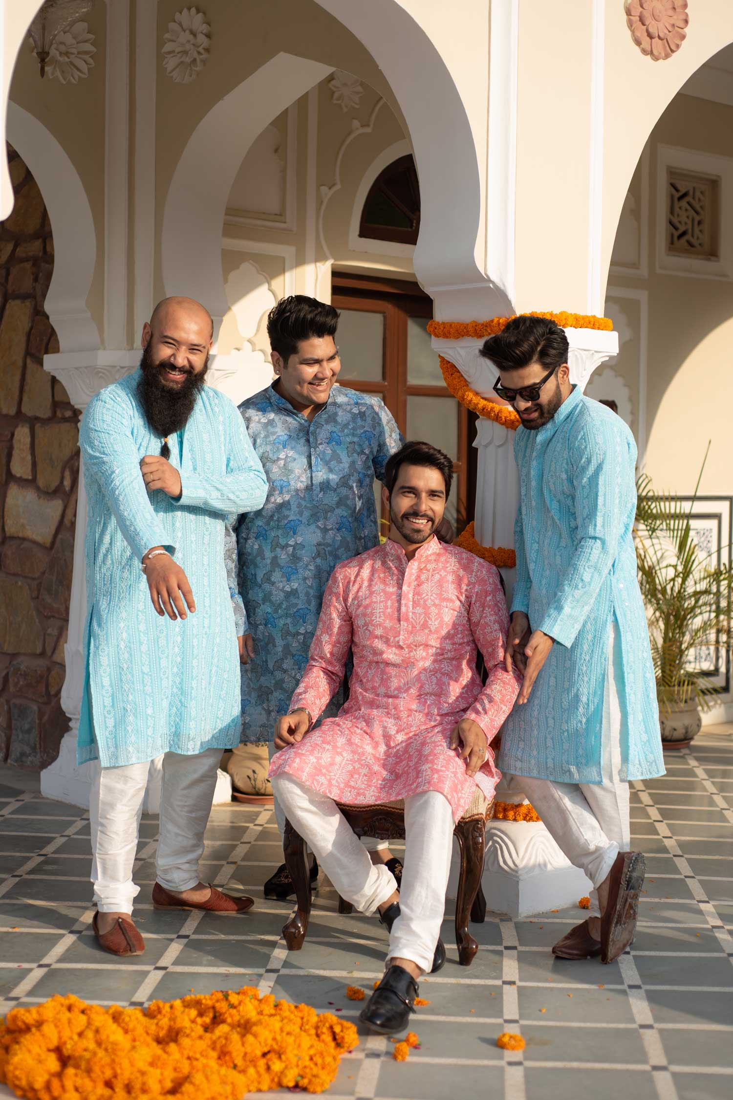 Day Sky-Chikankaari Georgette Mens Kurta