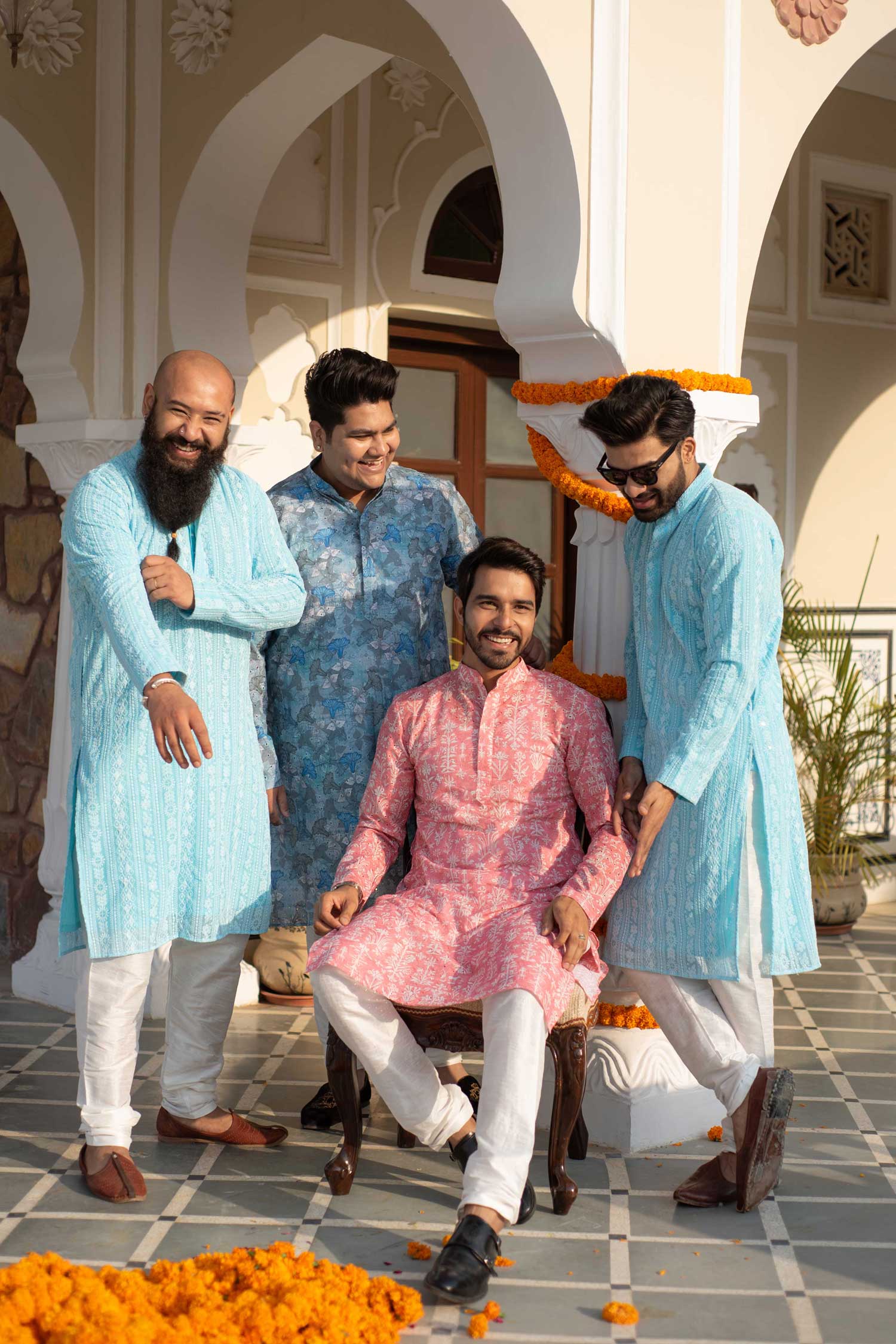 Hibiscus- Blue Floral Schiffli embroidered chikankaari kurta
