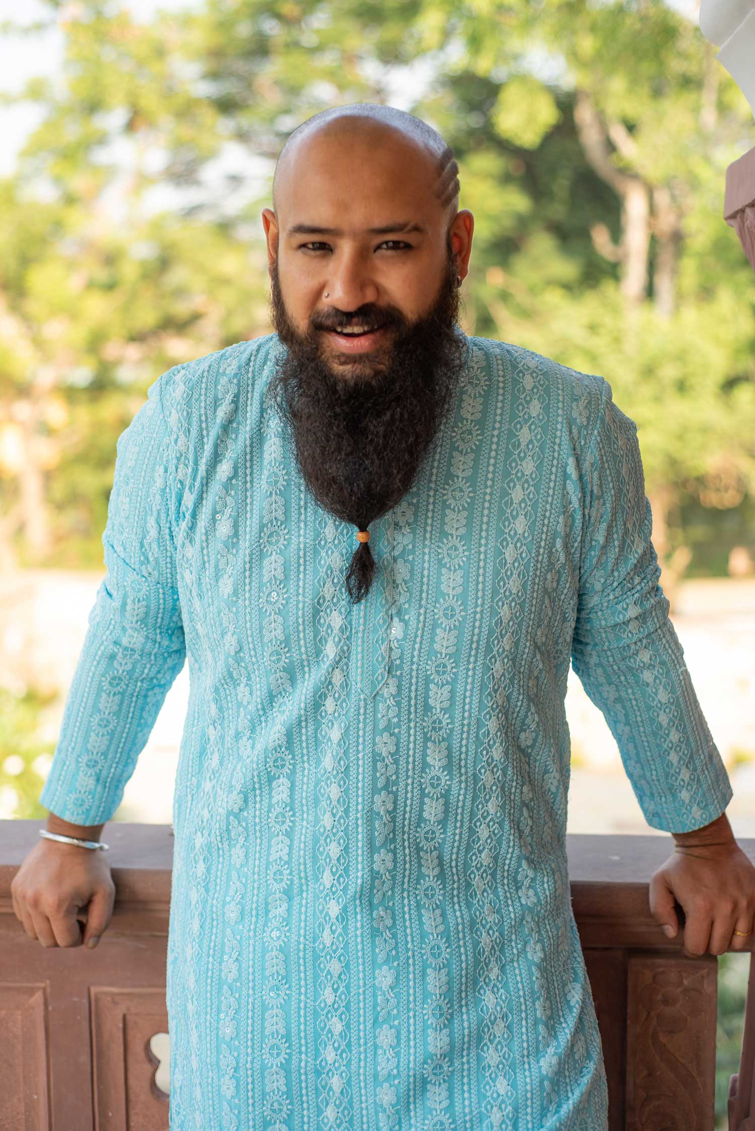 Day Sky-Chikankaari Georgette Mens Kurta