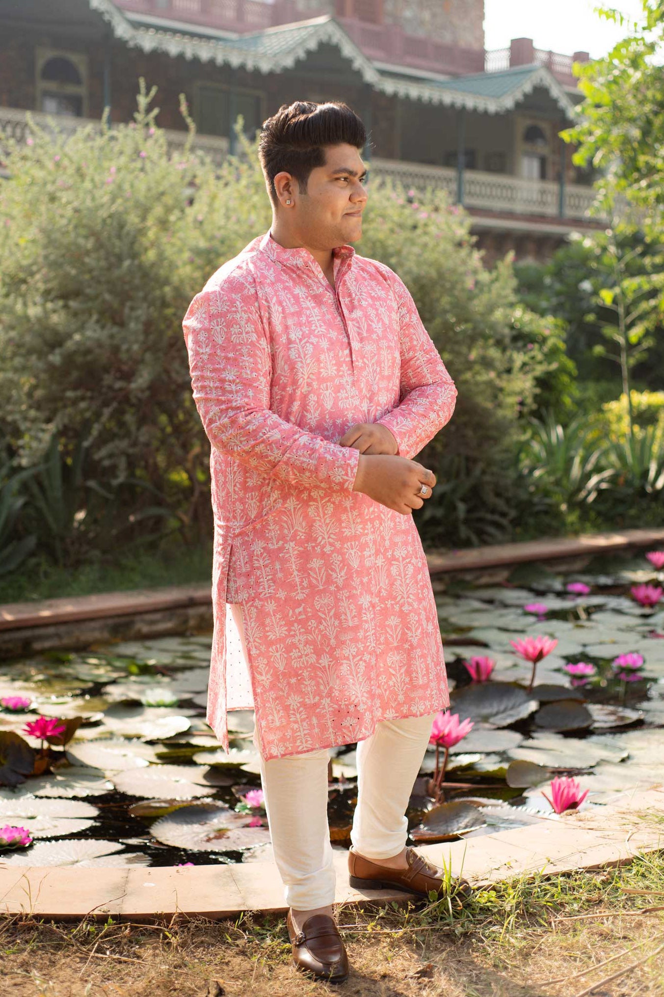 Carnation - Pink Floral Schiffli embroidered kurta