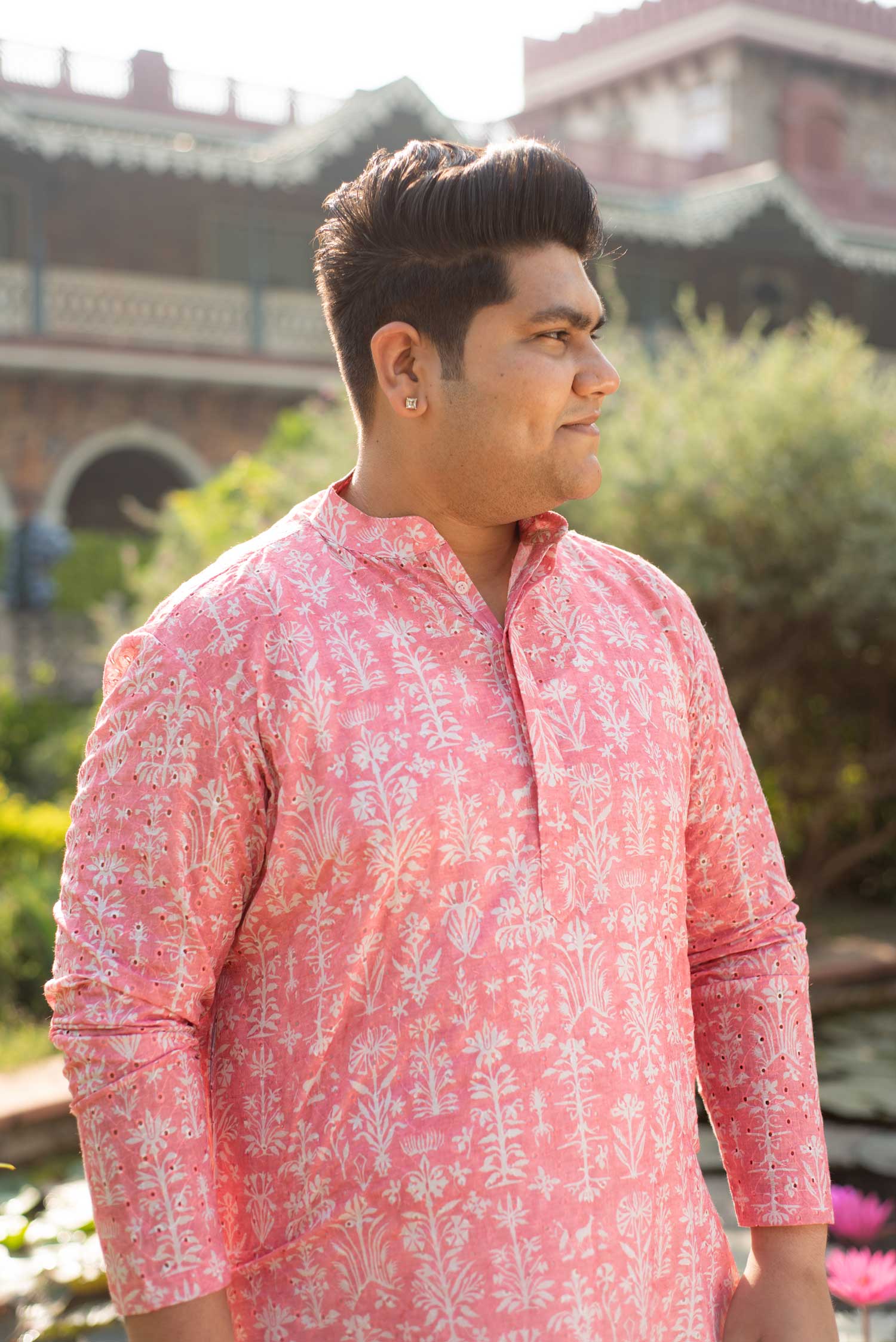Carnation - Pink Floral Schiffli embroidered kurta