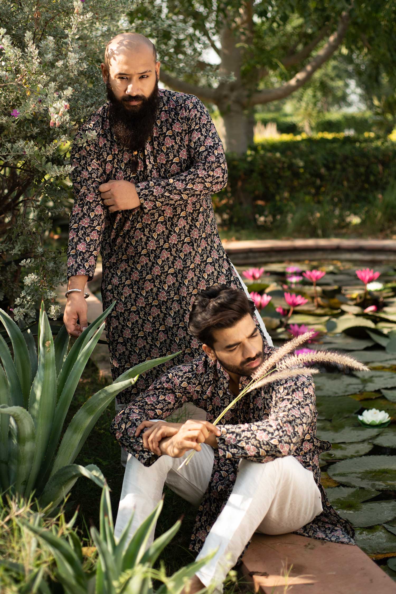 (S, L,4XL) Floral Night - Black and Maroon Floral Printed Cotton Kurta