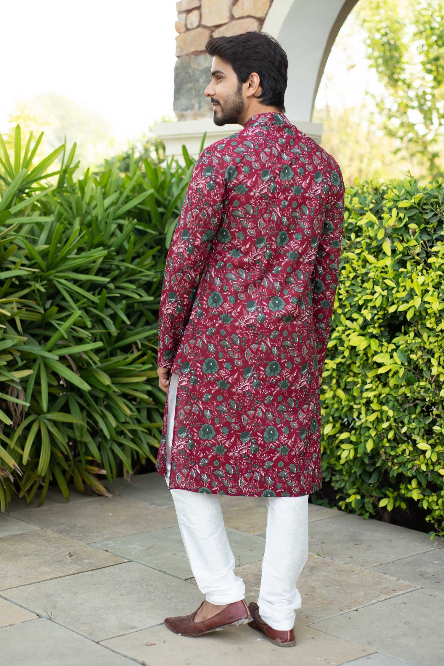 (S, 3XL,4XL) Ruby Grey - Maroon Floral Printed Cotton Kurta