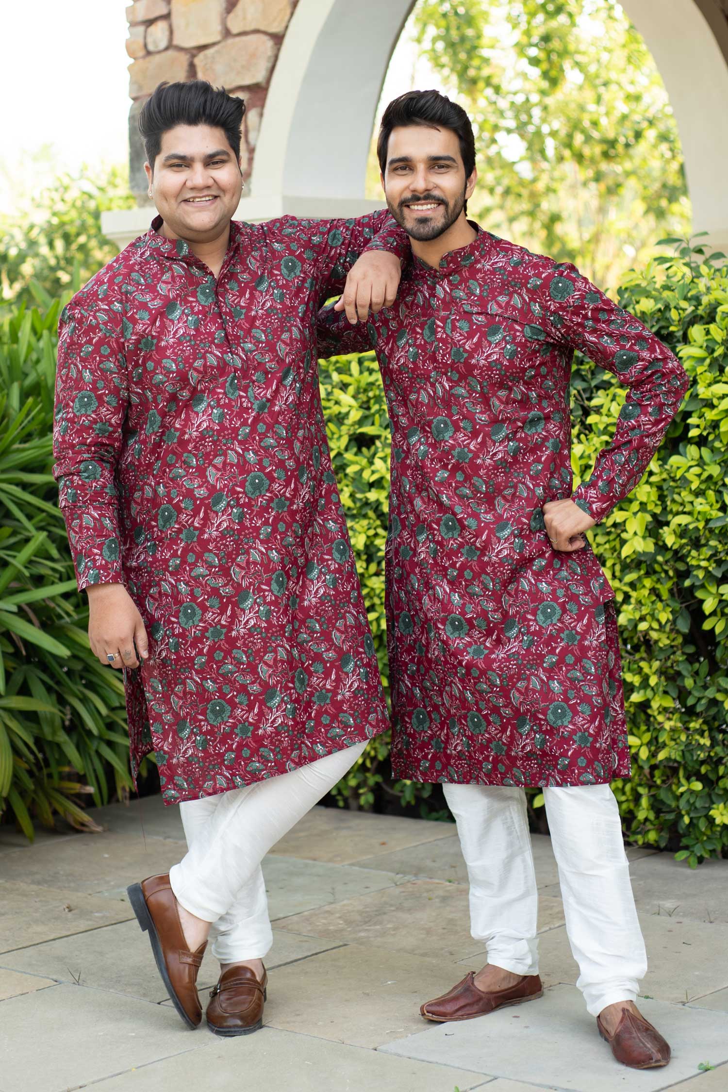 (S, 3XL,4XL) Ruby Grey - Maroon Floral Printed Cotton Kurta