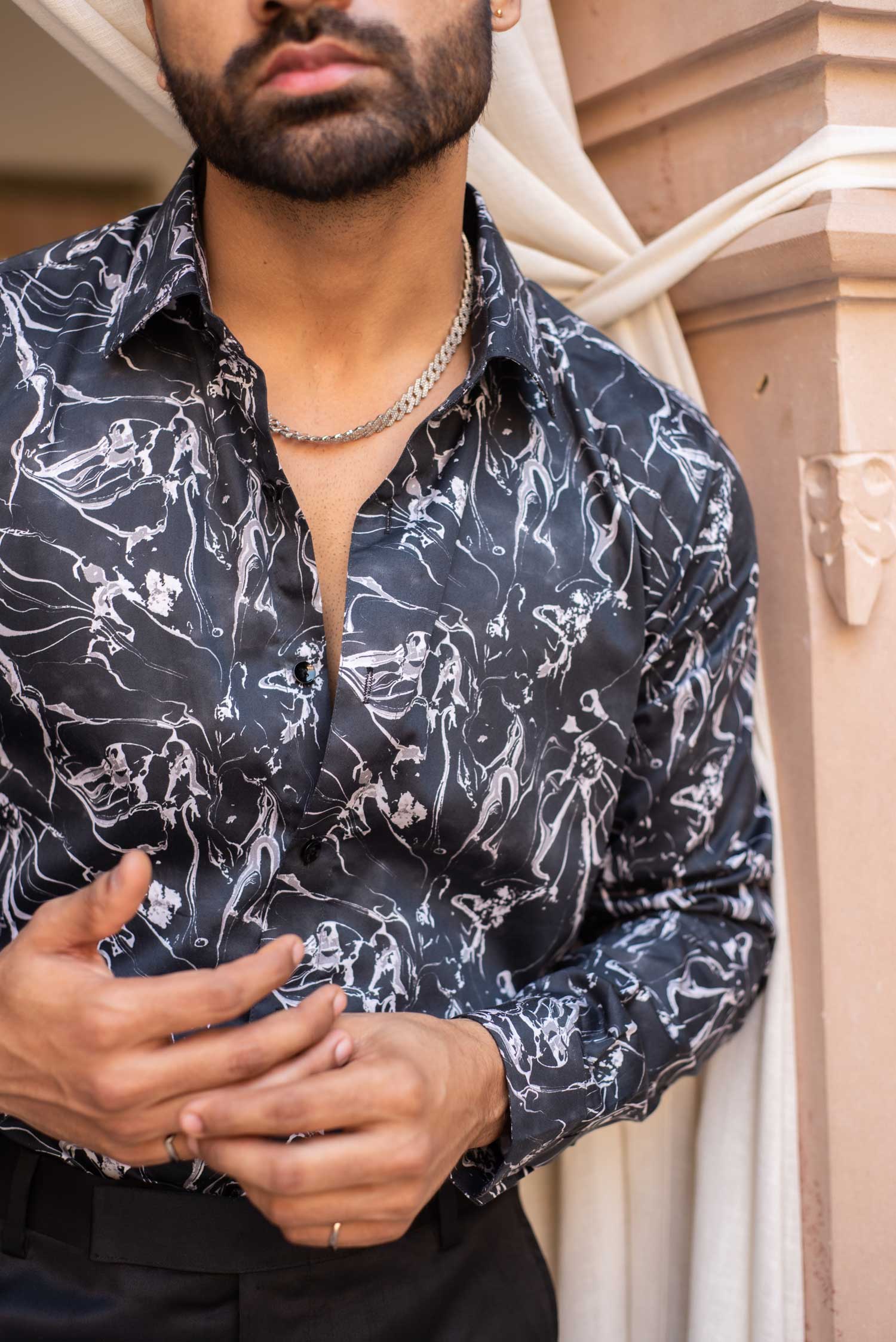 Echo - Black Abstract Printed Giza Cotton Shirt