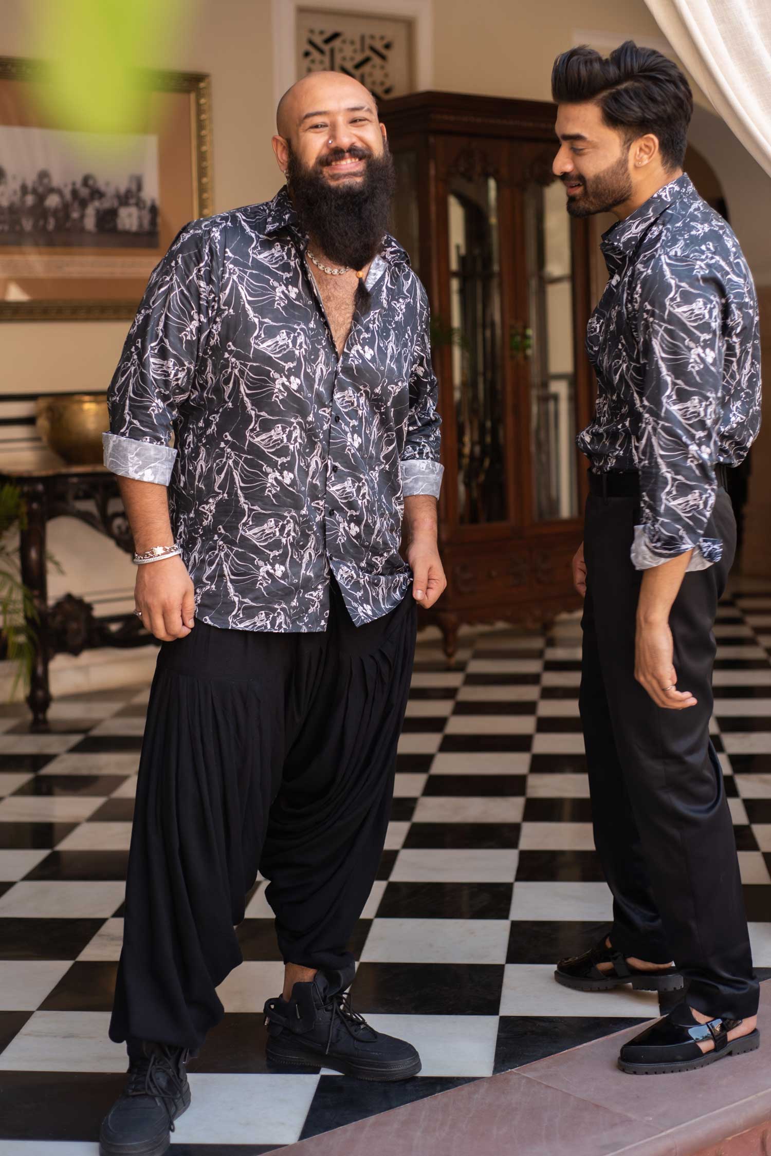 Echo - Black Abstract Printed Giza Cotton Shirt