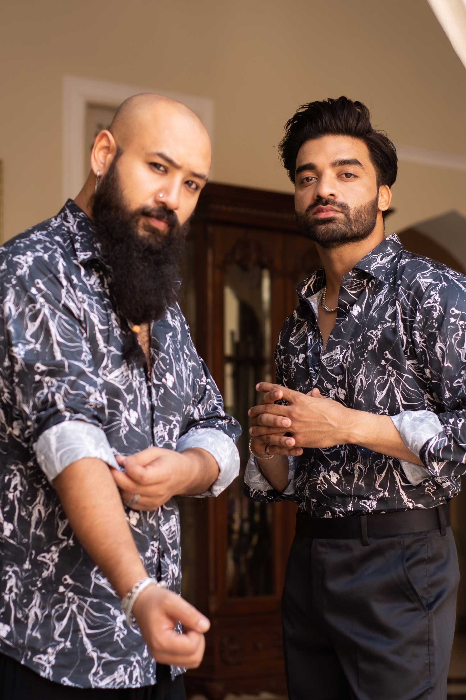 Echo - Black Abstract Printed Giza Cotton Shirt