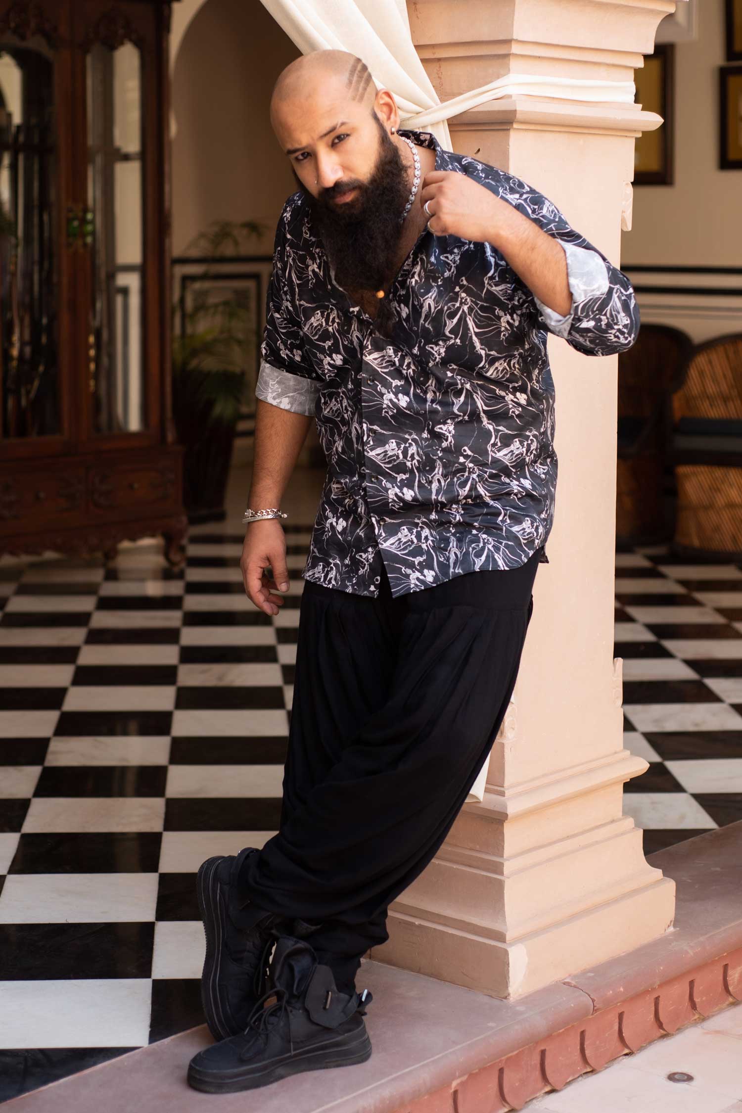 Echo - Black Abstract Printed Giza Cotton Shirt