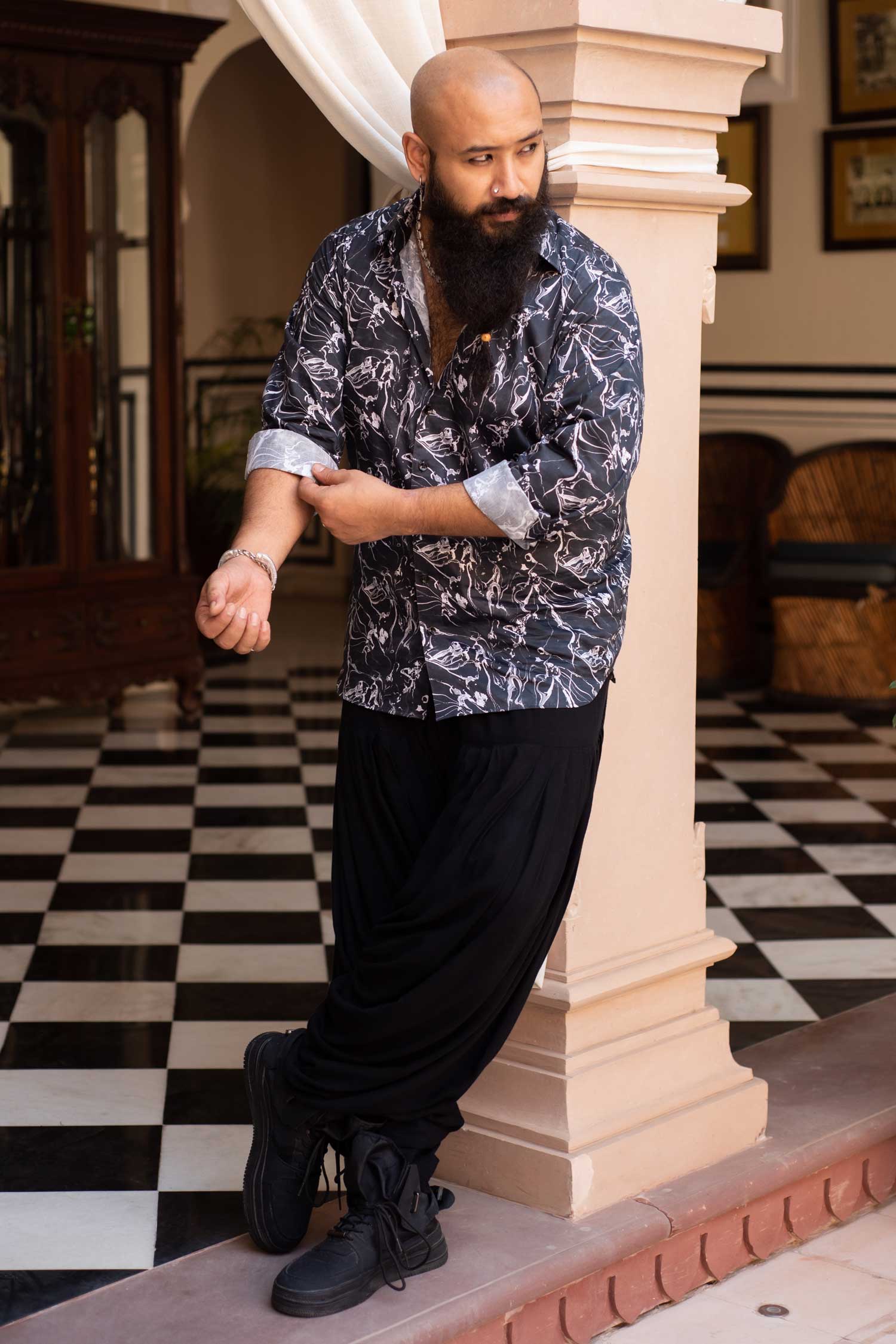 Echo - Black Abstract Printed Giza Cotton Shirt