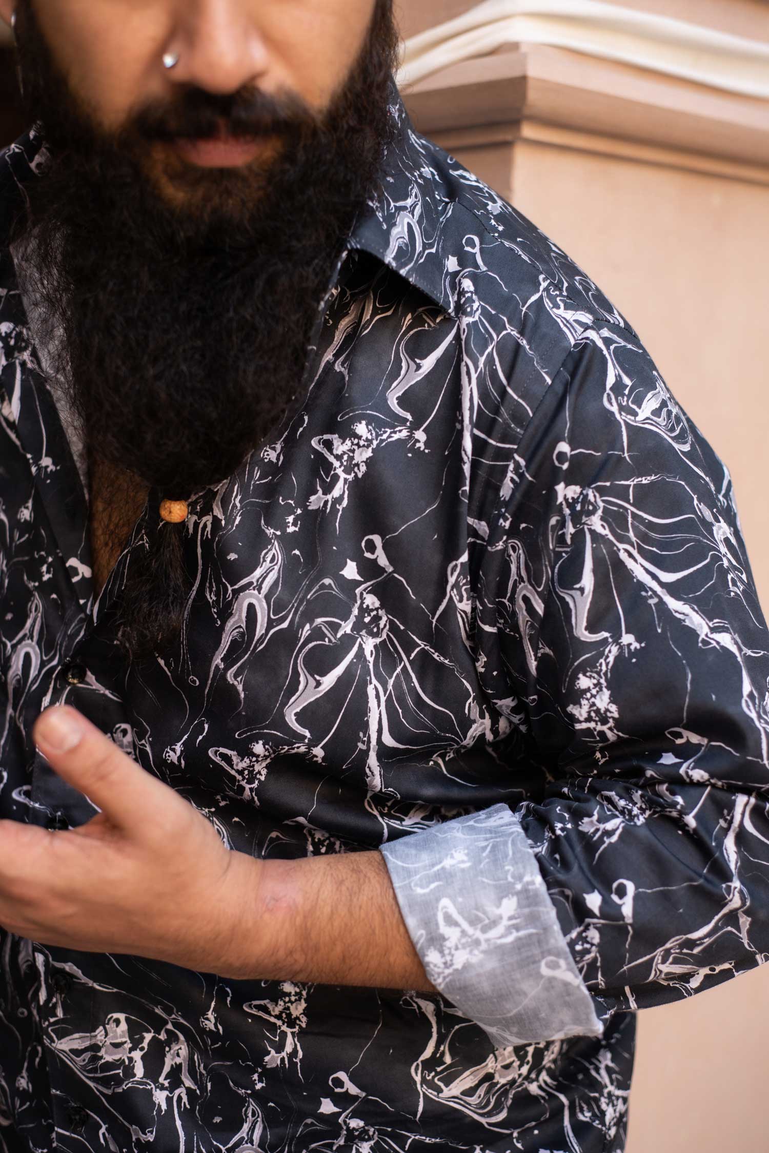 Echo - Black Abstract Printed Giza Cotton Shirt