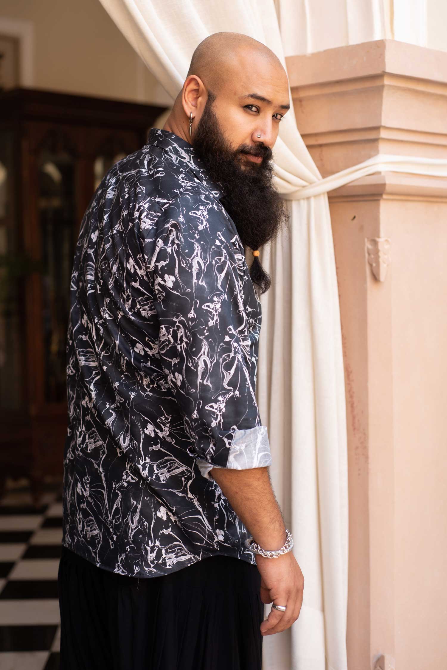 Echo - Black Abstract Printed Giza Cotton Shirt