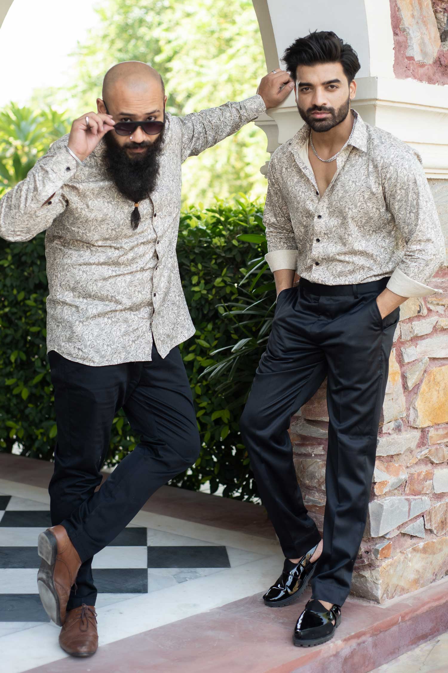 Cork Beige - Beige and Black Printed Giza Cotton Shirt