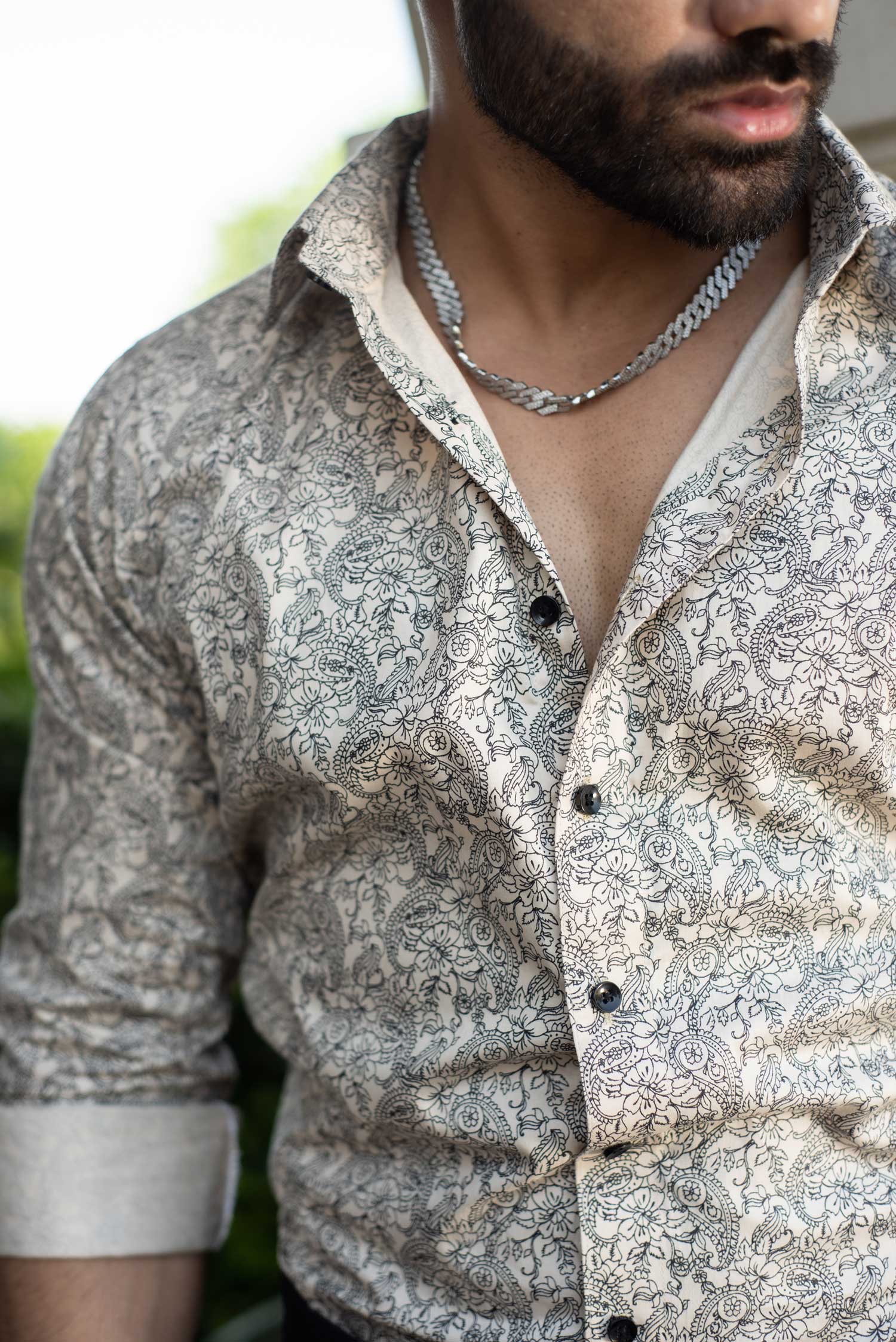 Cork Beige - Beige and Black Printed Giza Cotton Shirt
