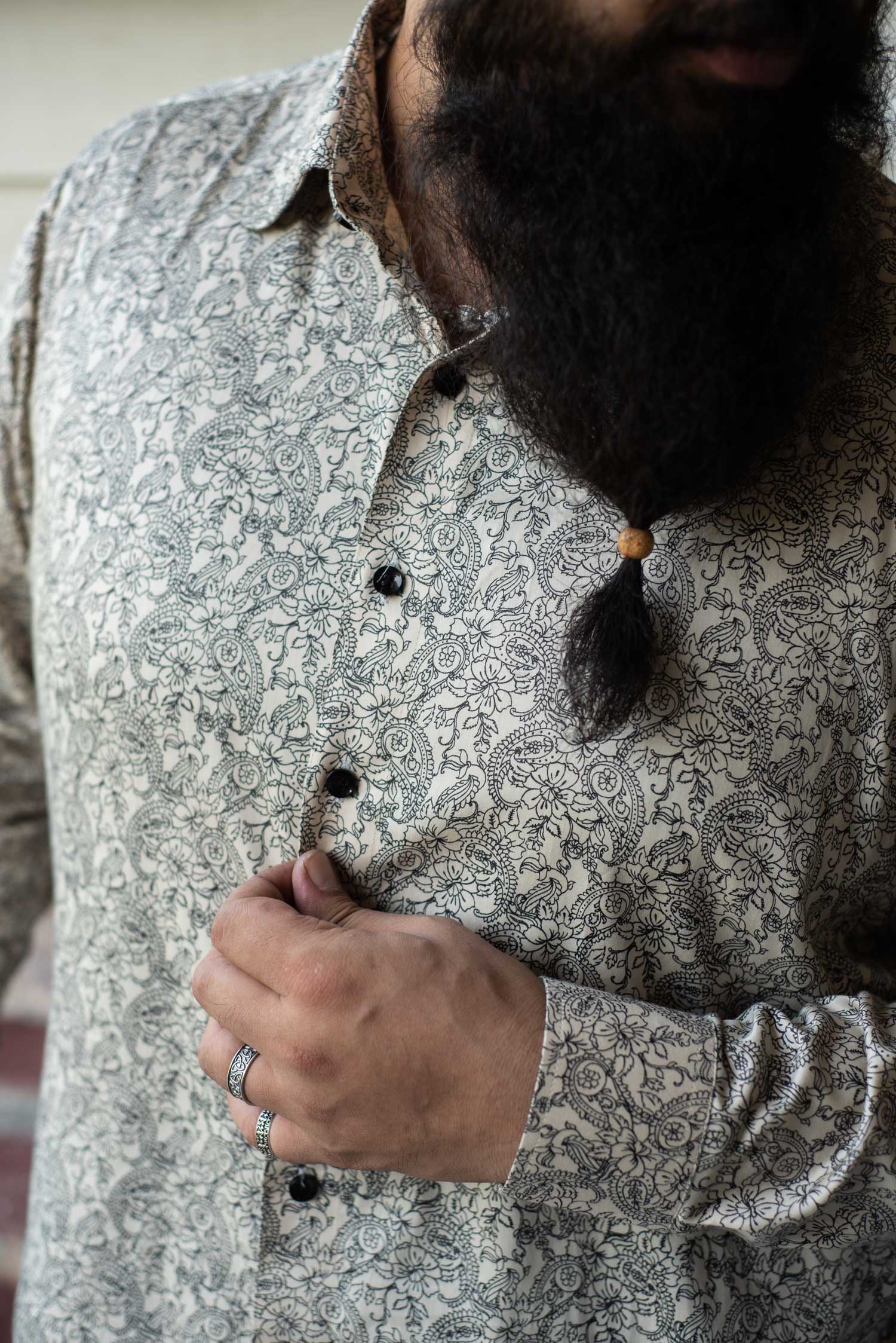 Cork Beige - Beige and Black Printed Giza Cotton Shirt