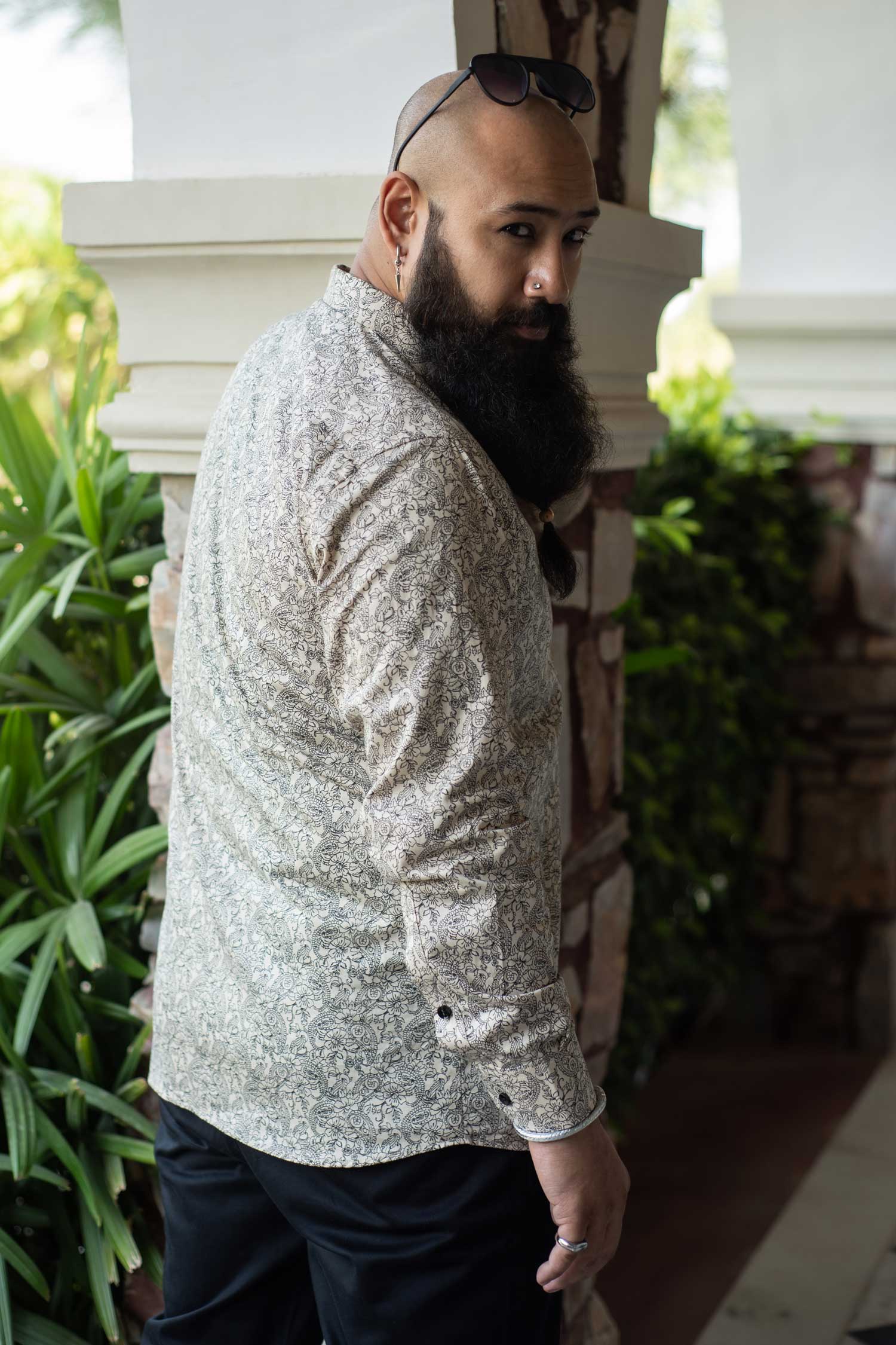 Cork Beige - Beige and Black Printed Giza Cotton Shirt