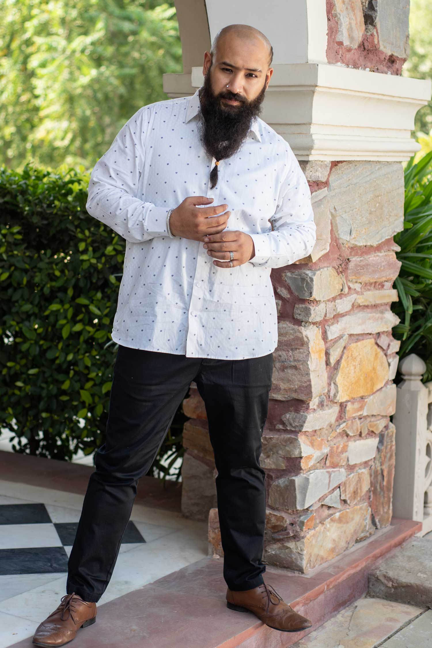 Snow White - White Micro Printed Giza Cotton Shirt
