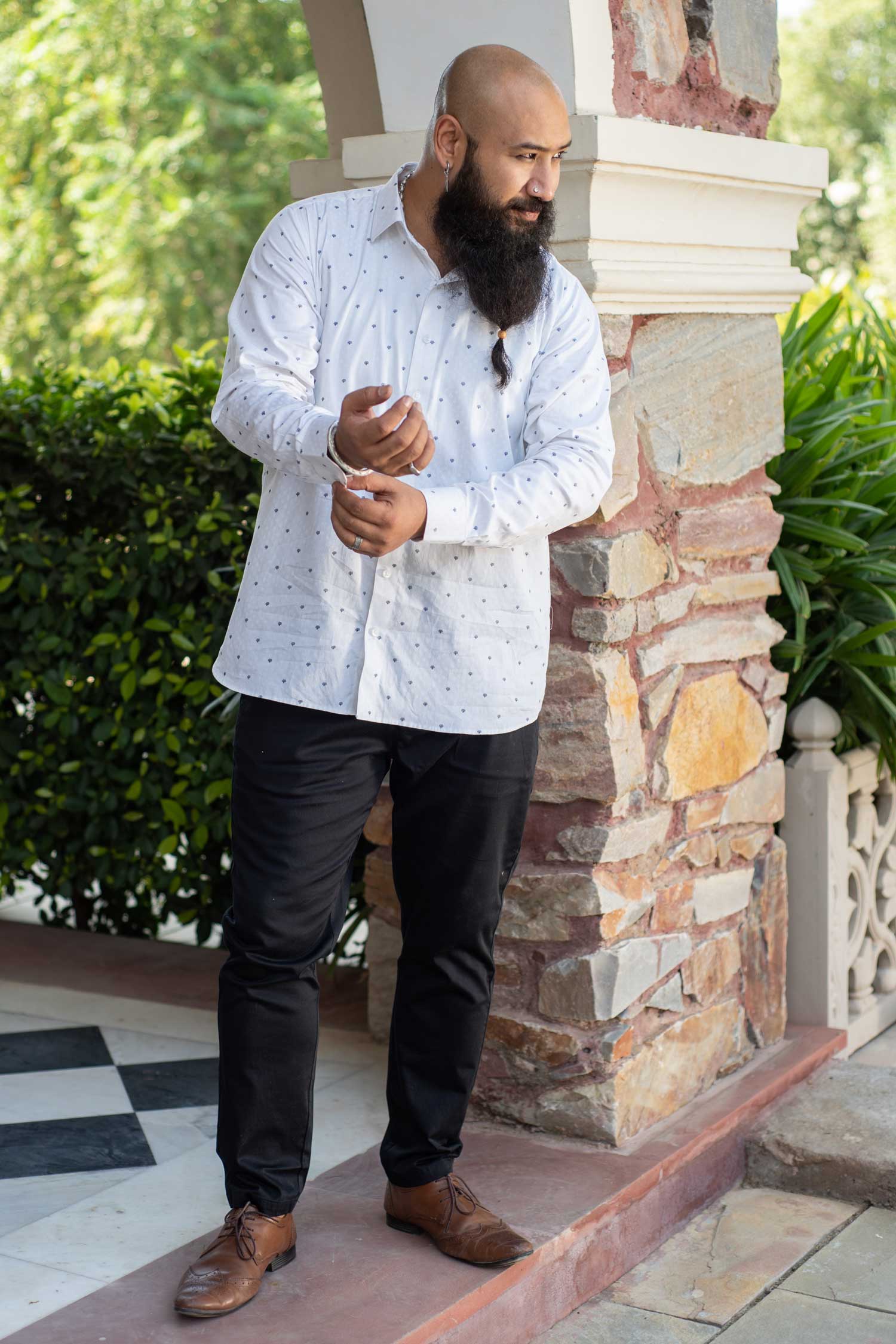 Snow White - White Micro Printed Giza Cotton Shirt