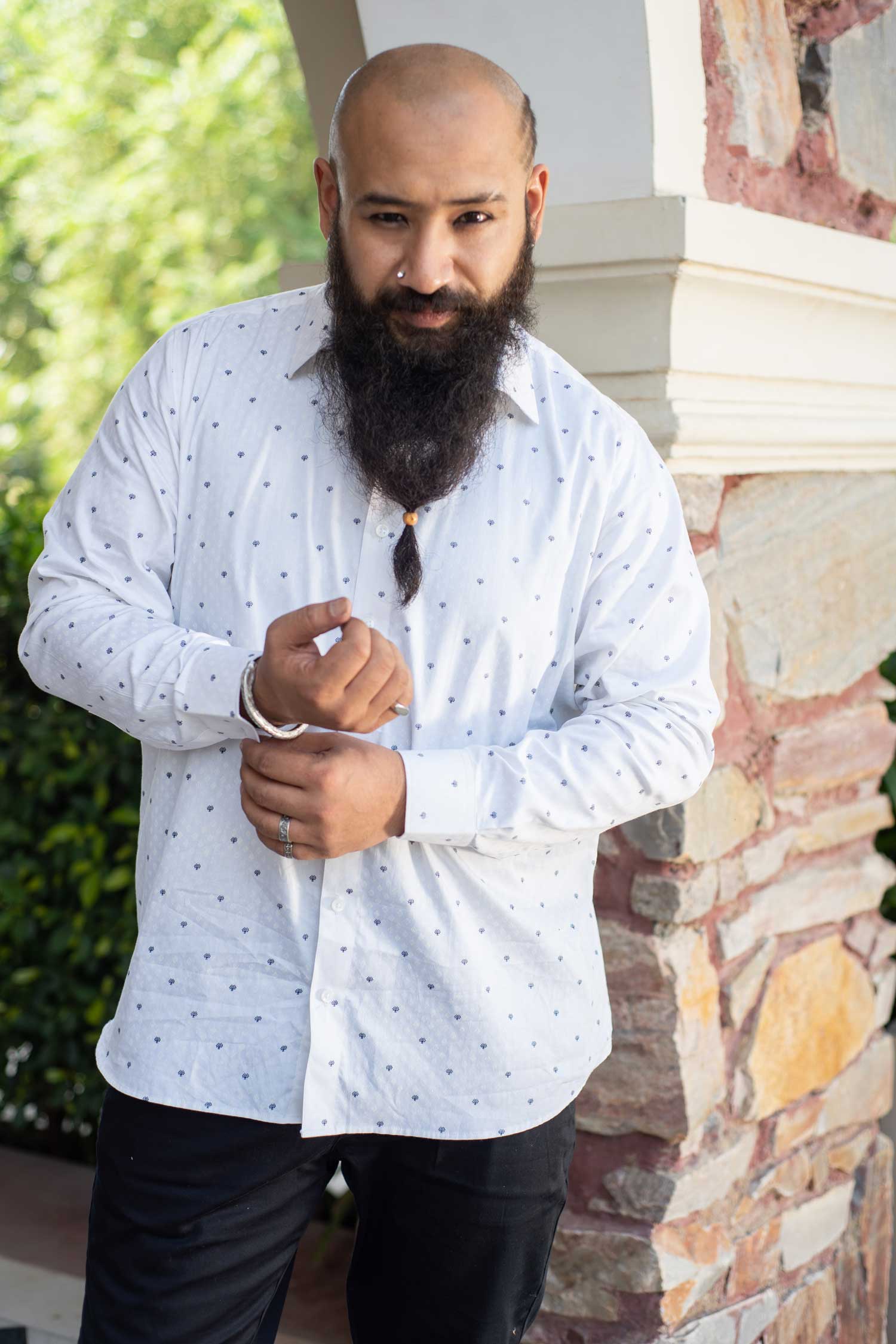 Snow White - White Micro Printed Giza Cotton Shirt
