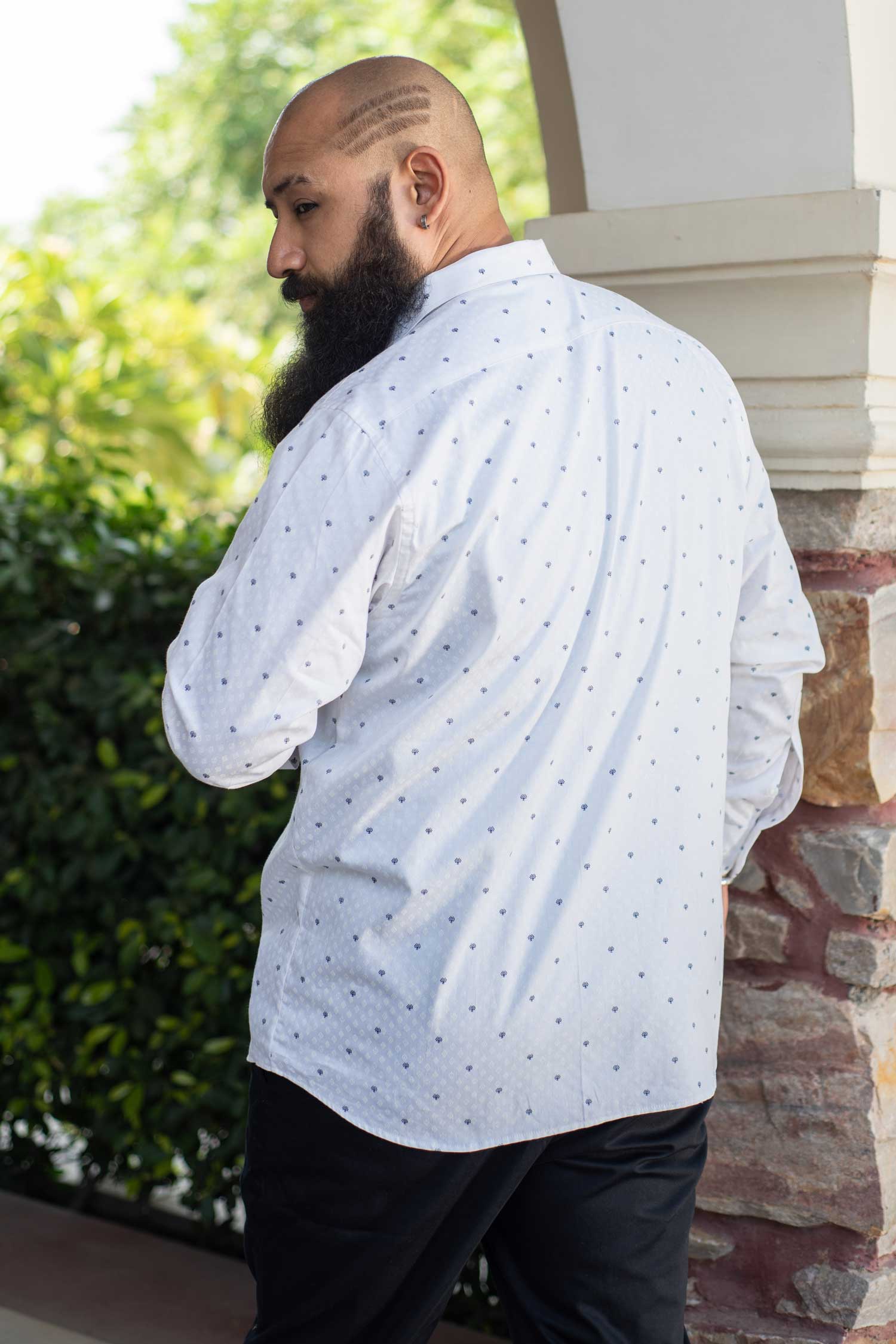 Snow White - White Micro Printed Giza Cotton Shirt