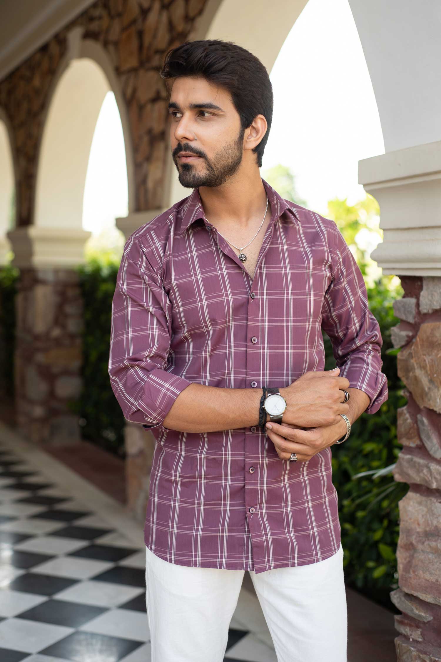 Winetone - Wine and Beige Checks Shirt