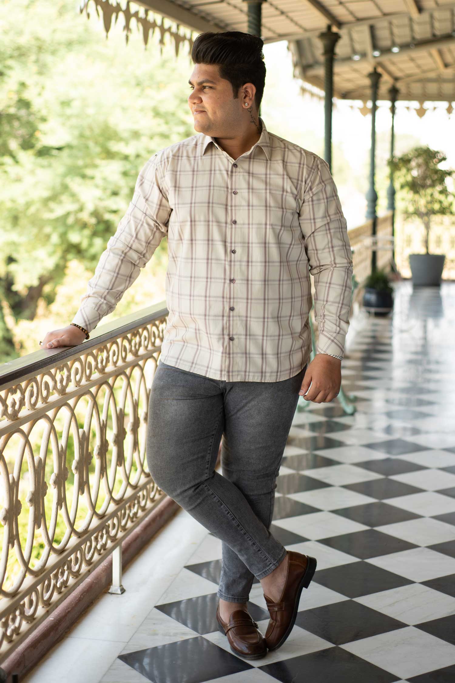 Sandberry - Beige and Wine Checks Shirt