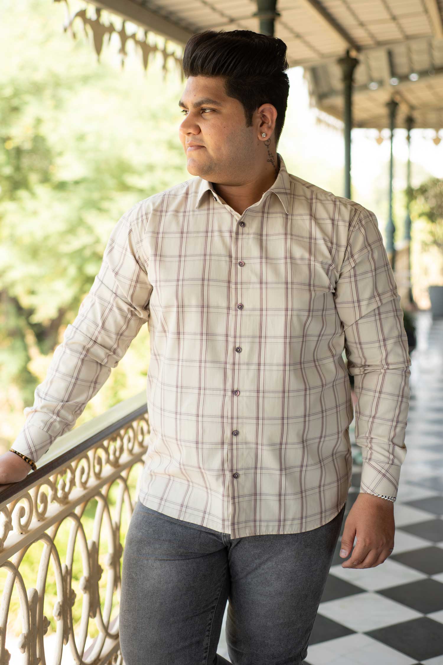 Sandberry - Beige and Wine Checks Shirt