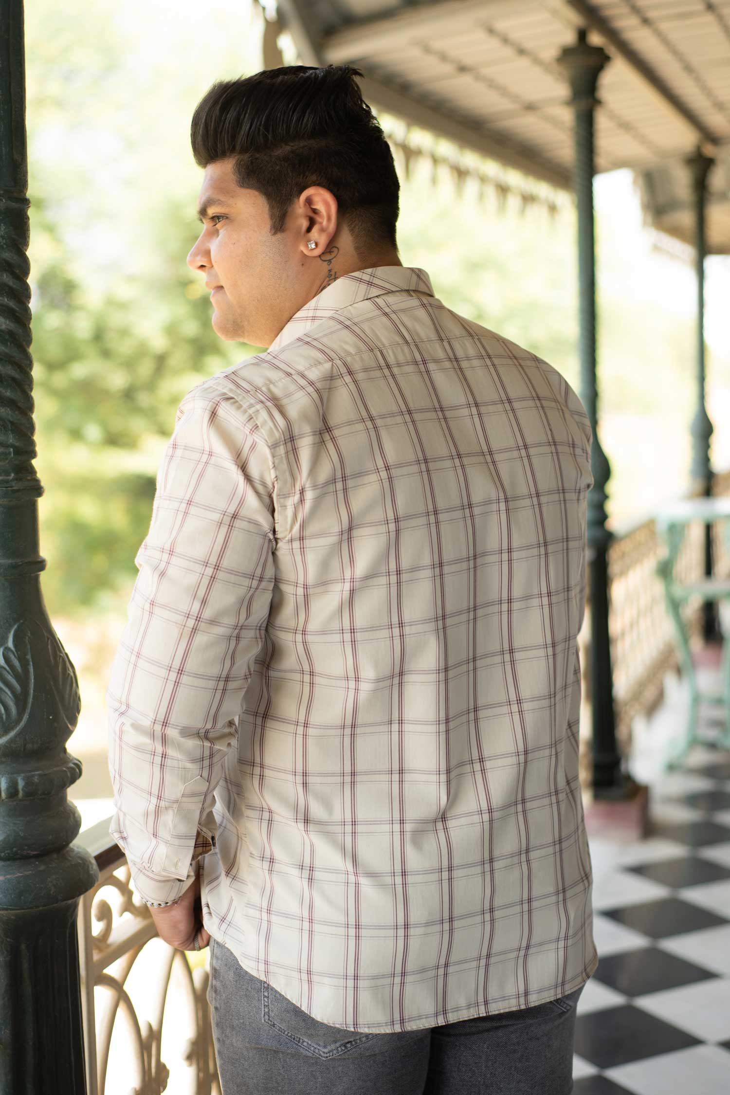 Sandberry - Beige and Wine Checks Shirt