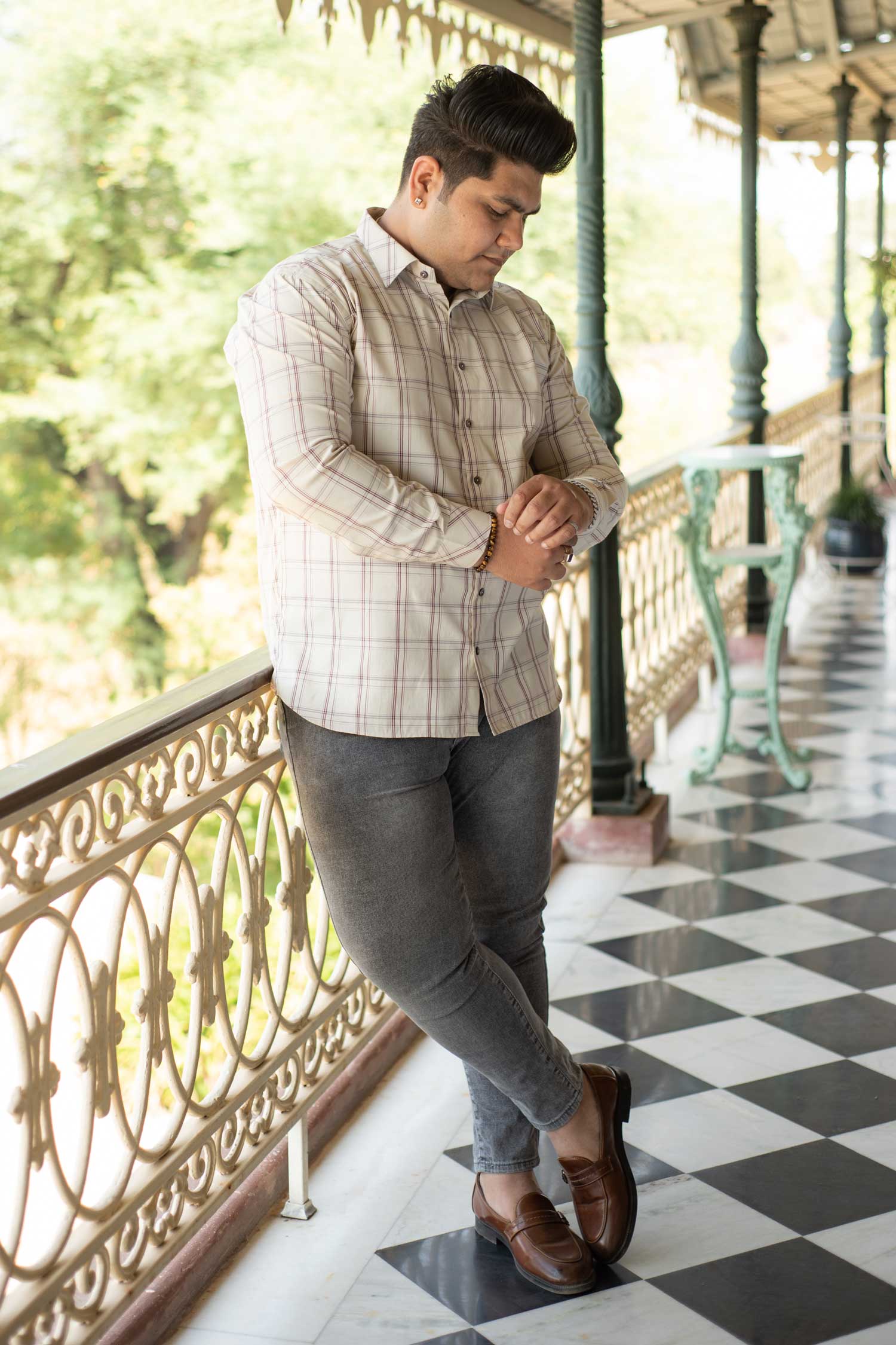 Sandberry - Beige and Wine Checks Shirt