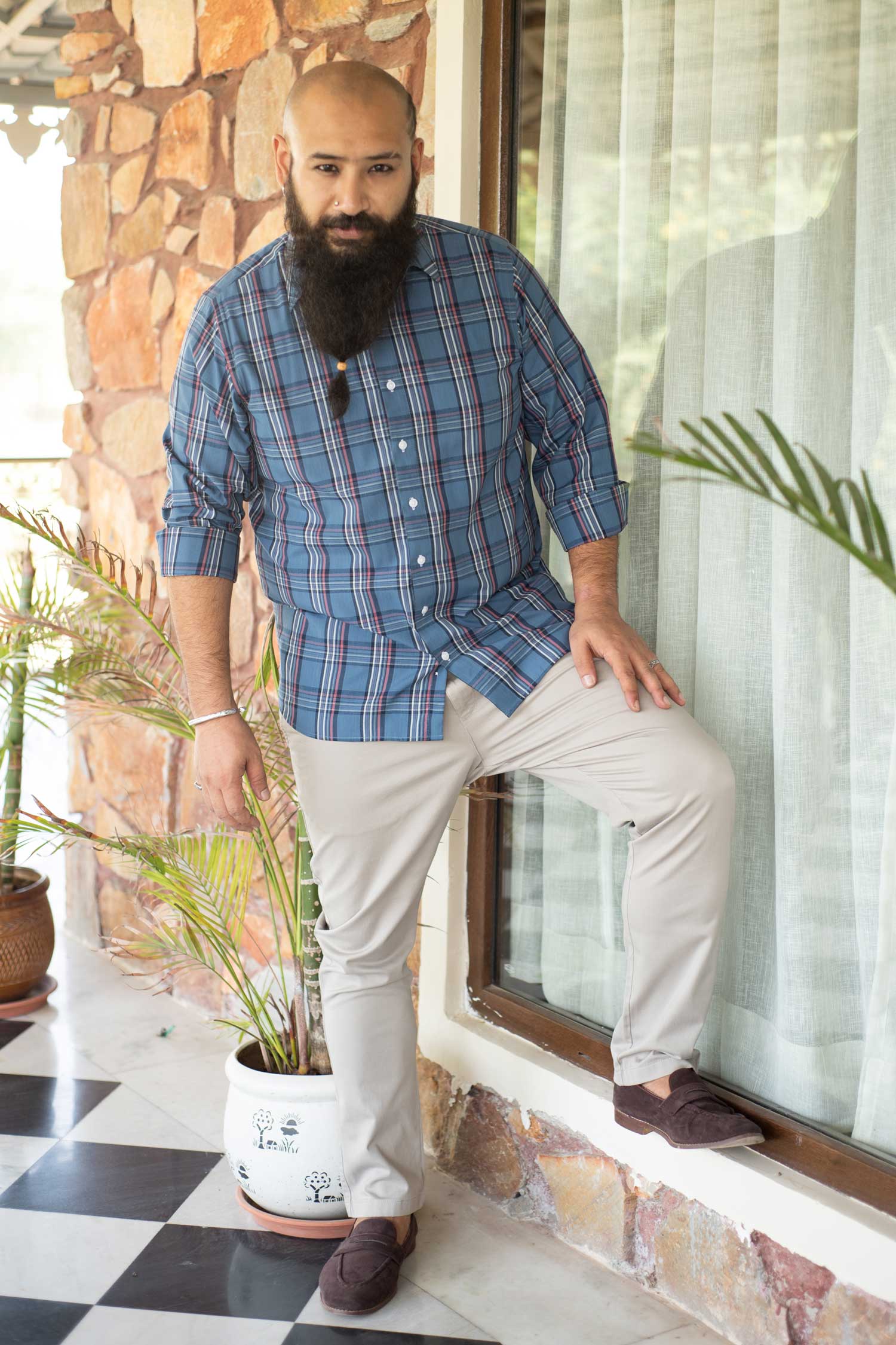 Dustyblue- Blue and White Checks Shirt