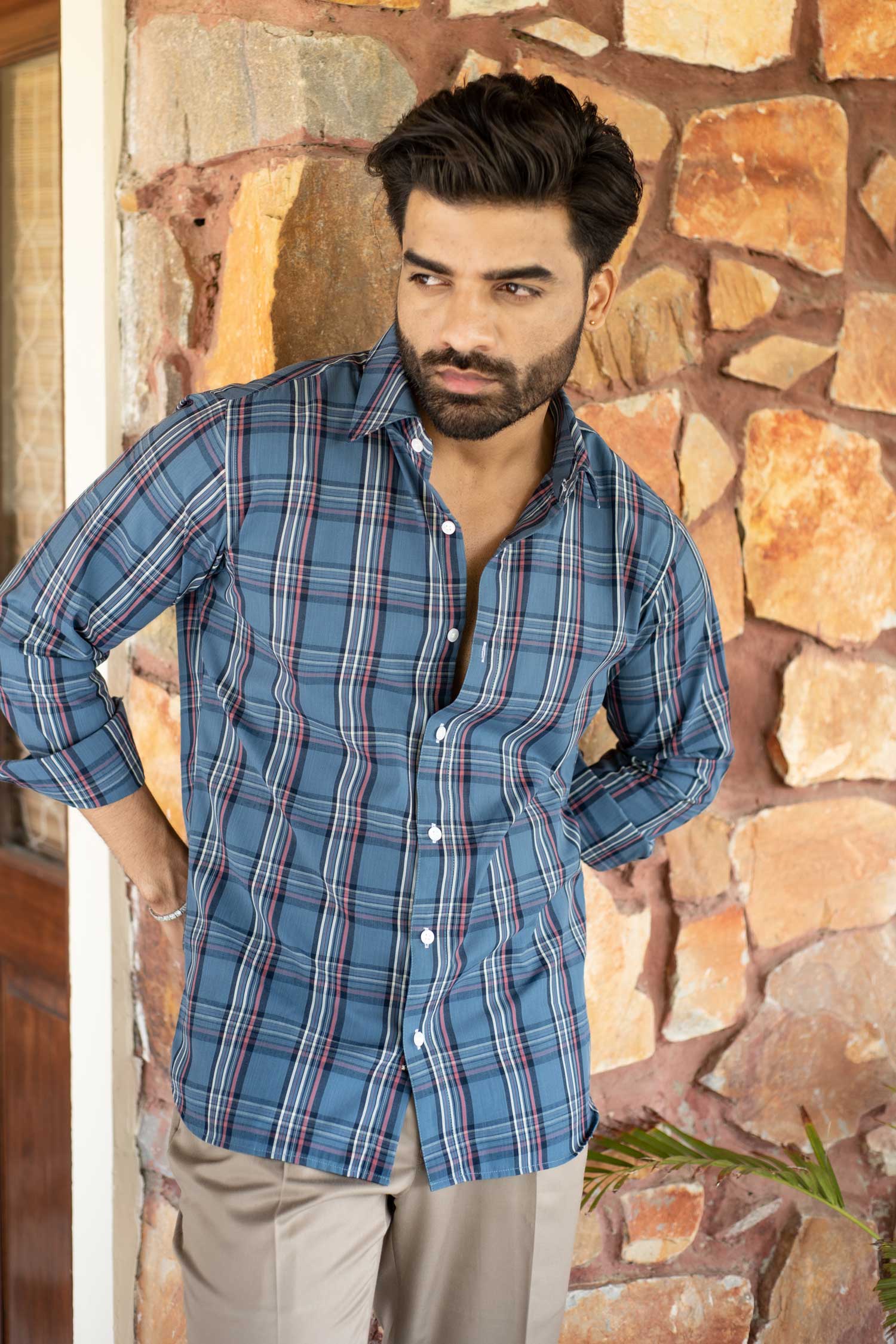 Dustyblue- Blue and White Checks Shirt
