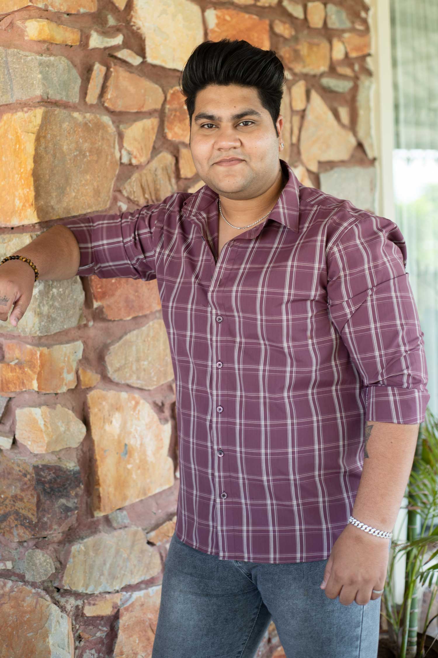 Winetone - Wine and Beige Checks Shirt