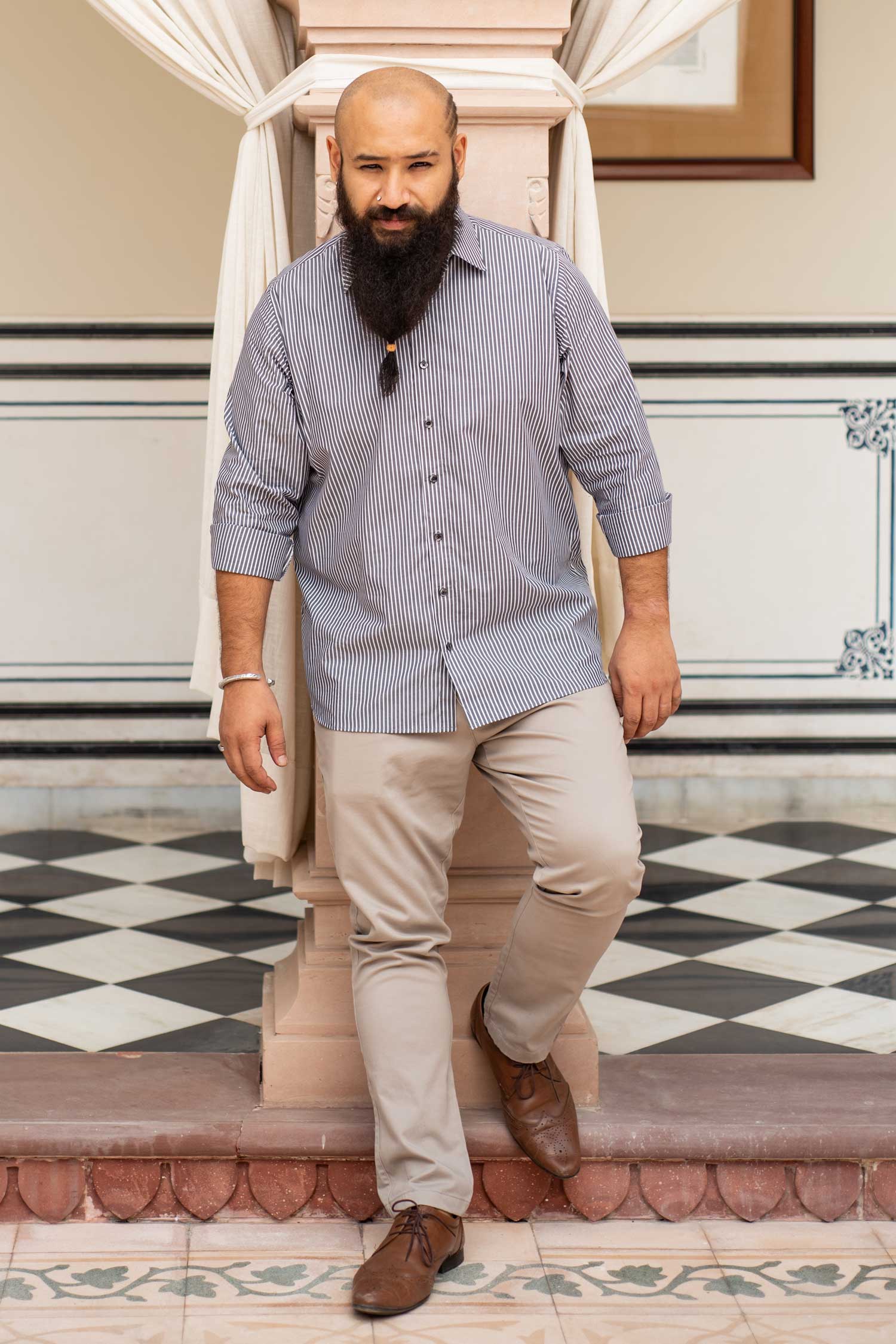 Barcove - White on Grey Striped Poplin Giza Cotton Shirt