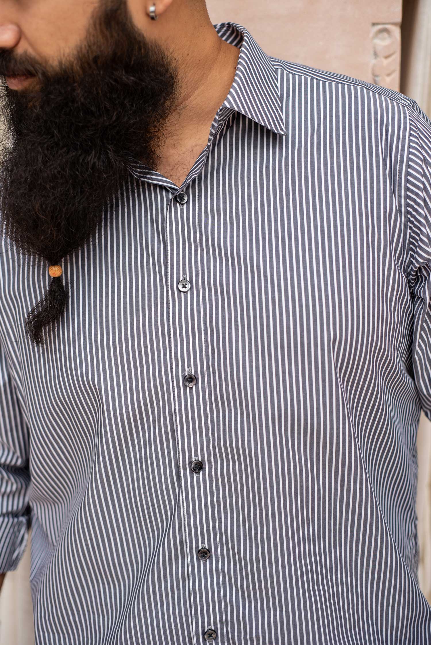 Barcove - White on Grey Striped Poplin Giza Cotton Shirt