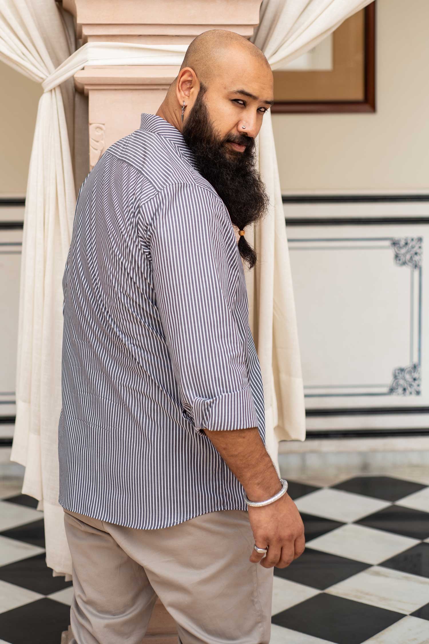 Barcove - White on Grey Striped Poplin Giza Cotton Shirt