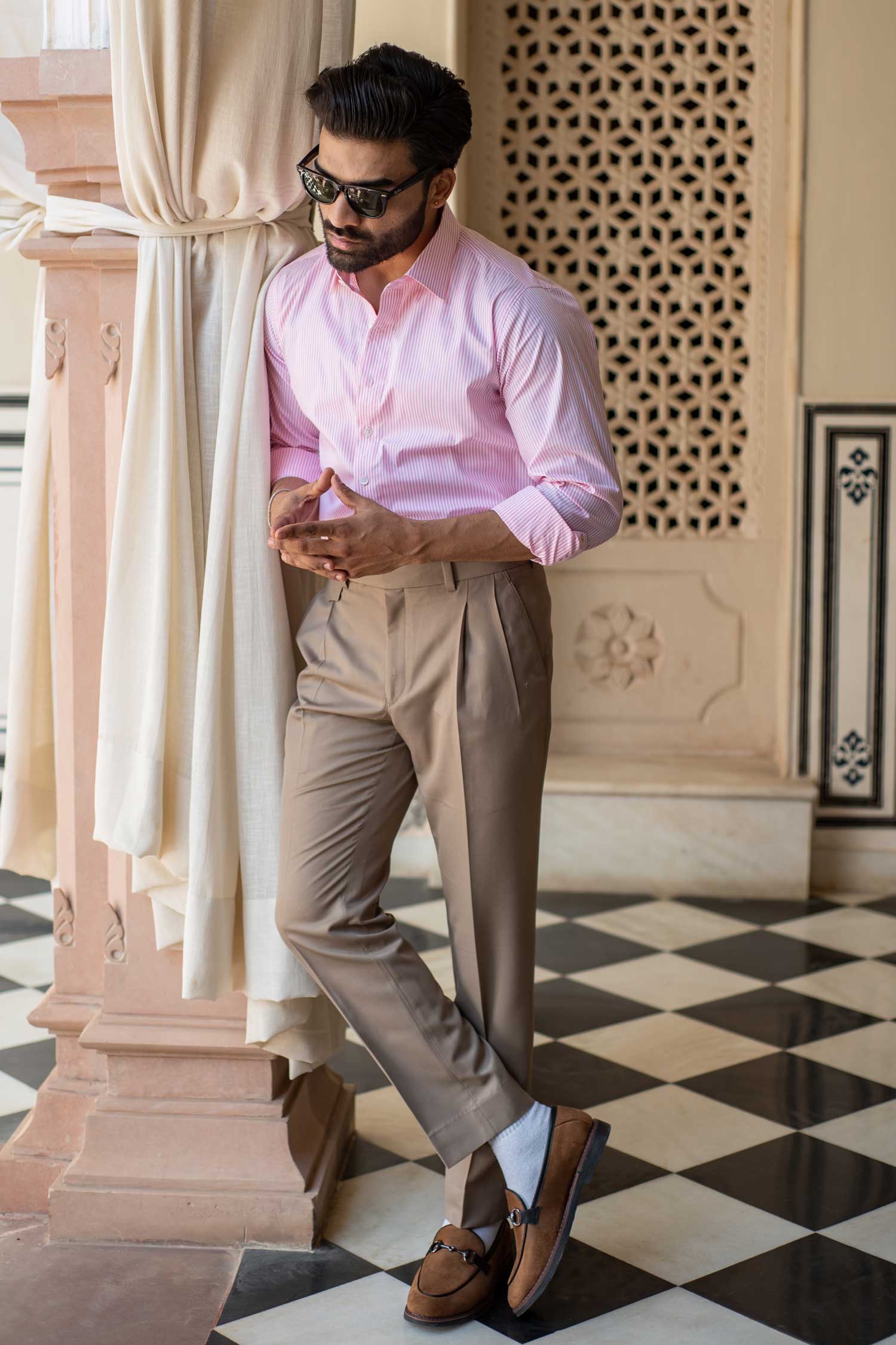 Seoul - Pink on White Striped Poplin Giza Cotton Shirt