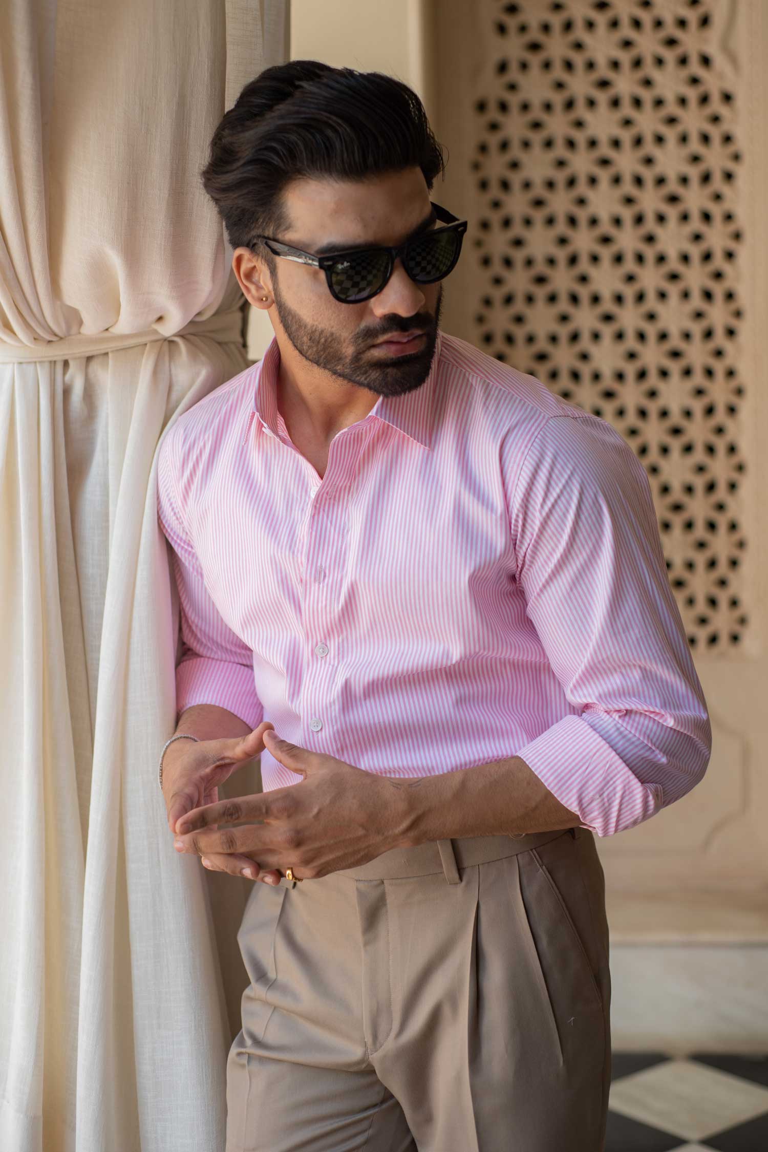Seoul - Pink on White Striped Poplin Giza Cotton Shirt